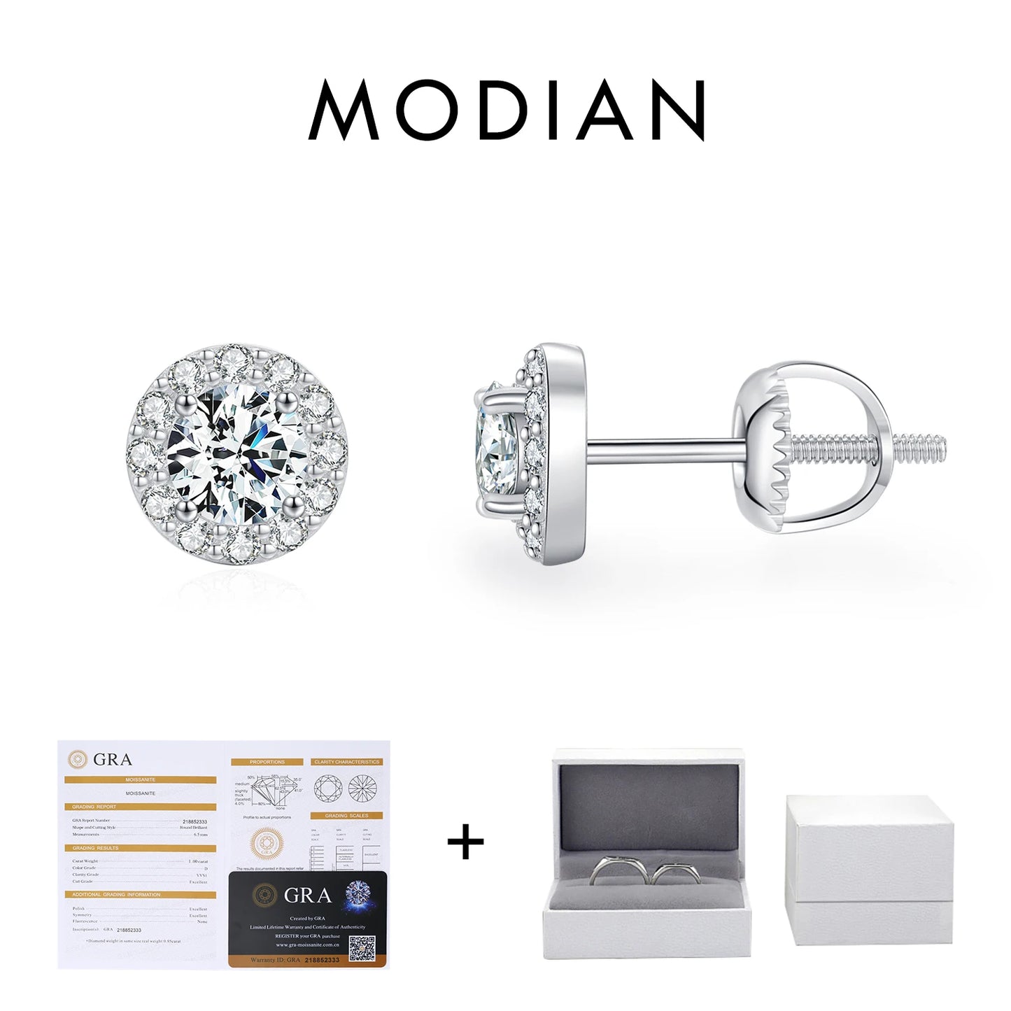 MODIAN 1.00CT Moissanite Earrings For Women 925 Sterling Silver Classic Round Prong Setting D Color Lab Diamonds Wedding Jewelry