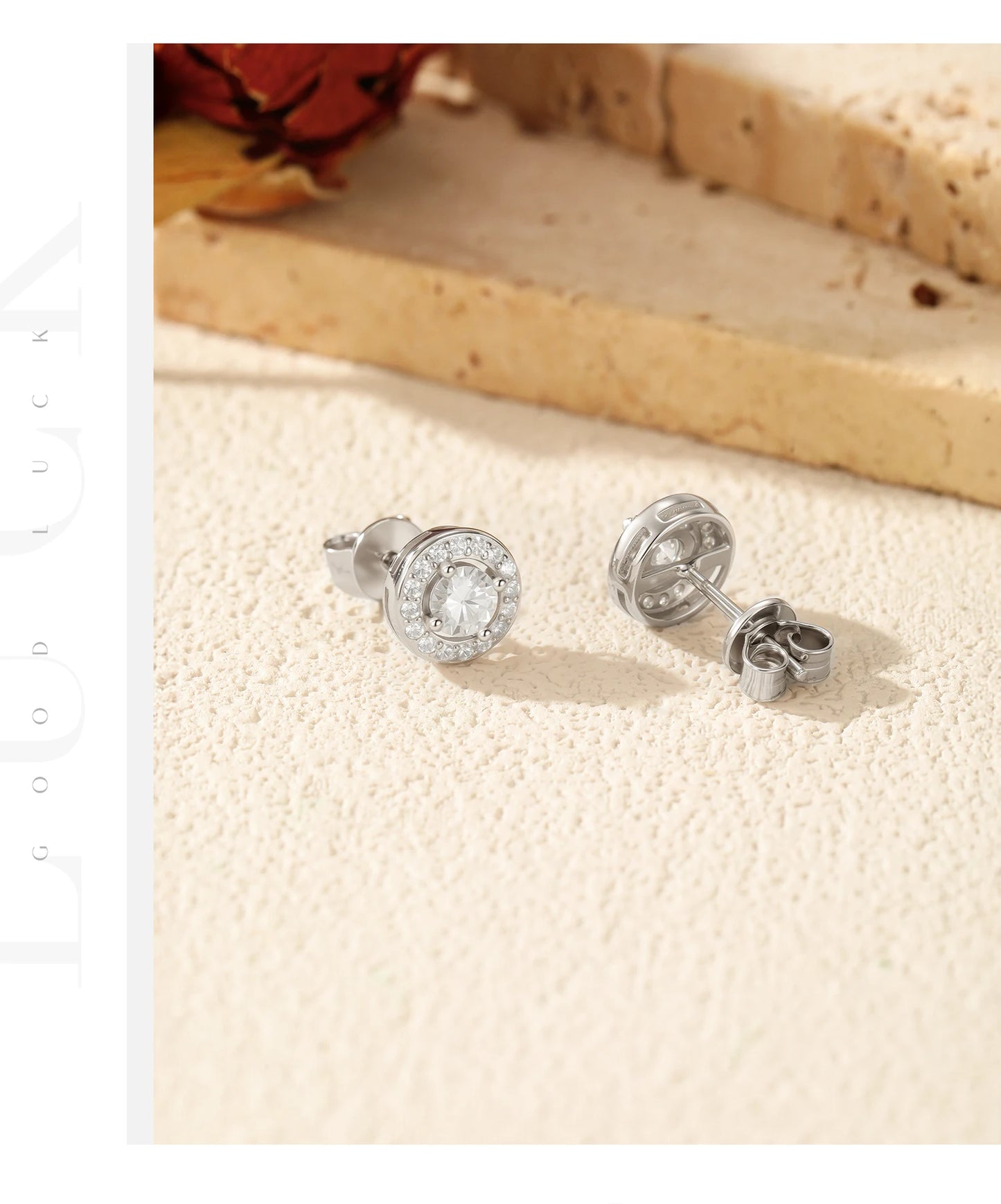 MODIAN Moissanite Sets 925 Sterling Silver Classic Round Halo Earrings Simple Link Chain Necklace For Women Bridal Jewelry Set