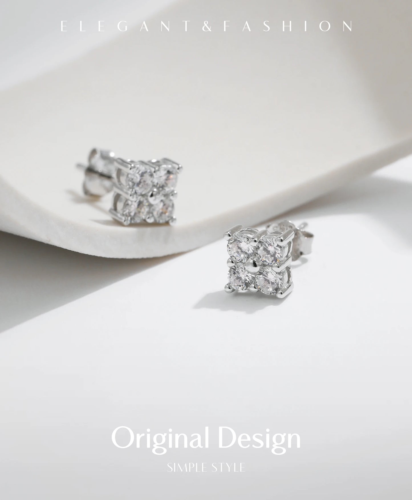 MODIAN Simple D Color Moissanite 925 Sterling Silver Dazzling Lab Created Diamond Ideal Cut Stud Earrings For Women Jewelry