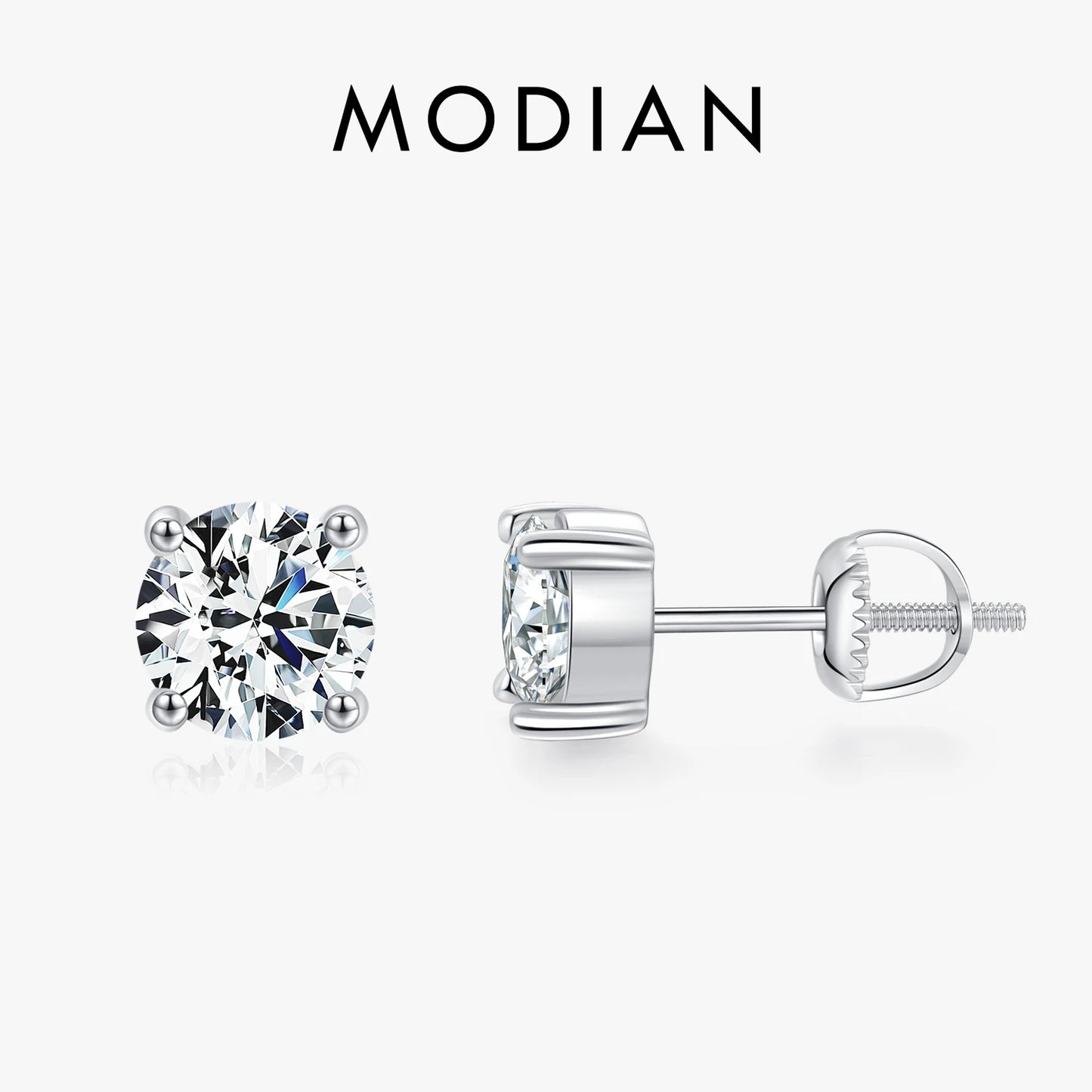 MODIAN 1.00Ct 2.00Ct Moissanite D Color Lab Diamond Stud Earrings For Women 925 Sterling Silver Basic Design Wedding Jewelry