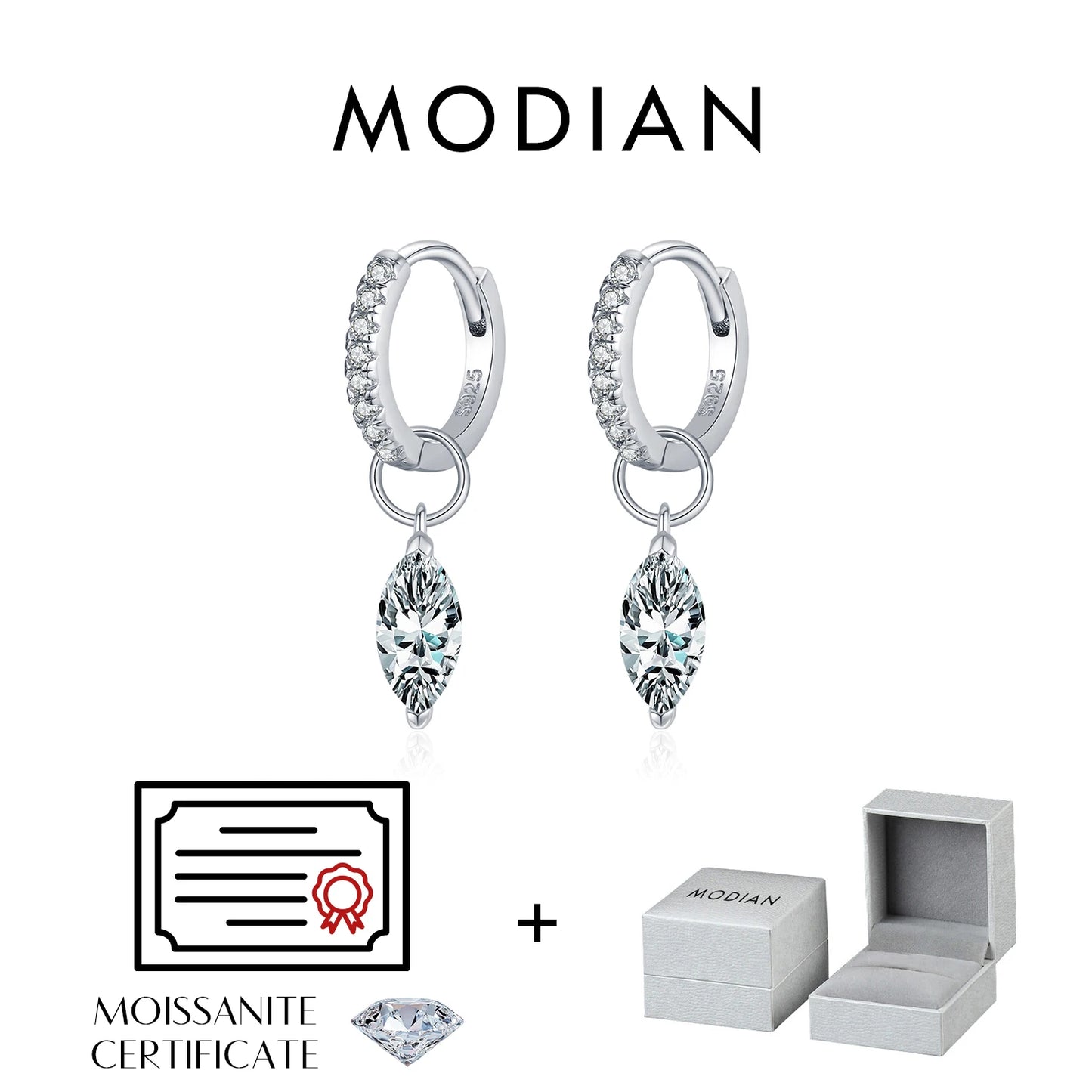 MODIAN 0.5Ct D Color Rhombic Moissanite Ear Buckles 925 Sterling Silver Luxury Shiny Hoop Earrings for Women Wedding Jewelry