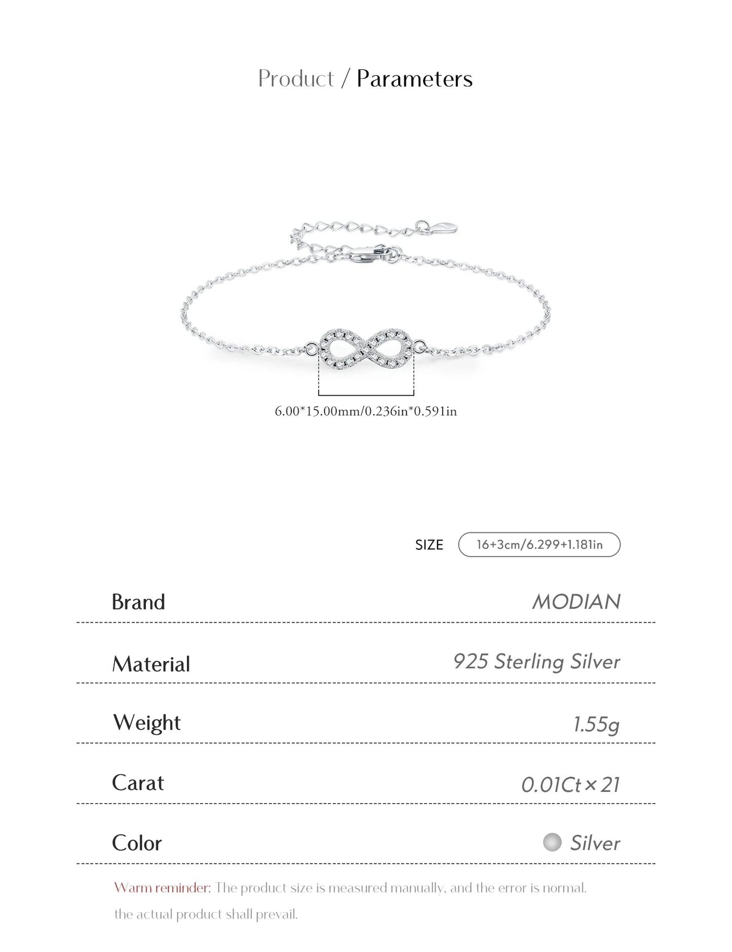 MODIAN D Color Moissanite Lab Created Diamond Bracelet 925 Sterling Silver Romantic Exquisite Infinity Love For Women Jewelry