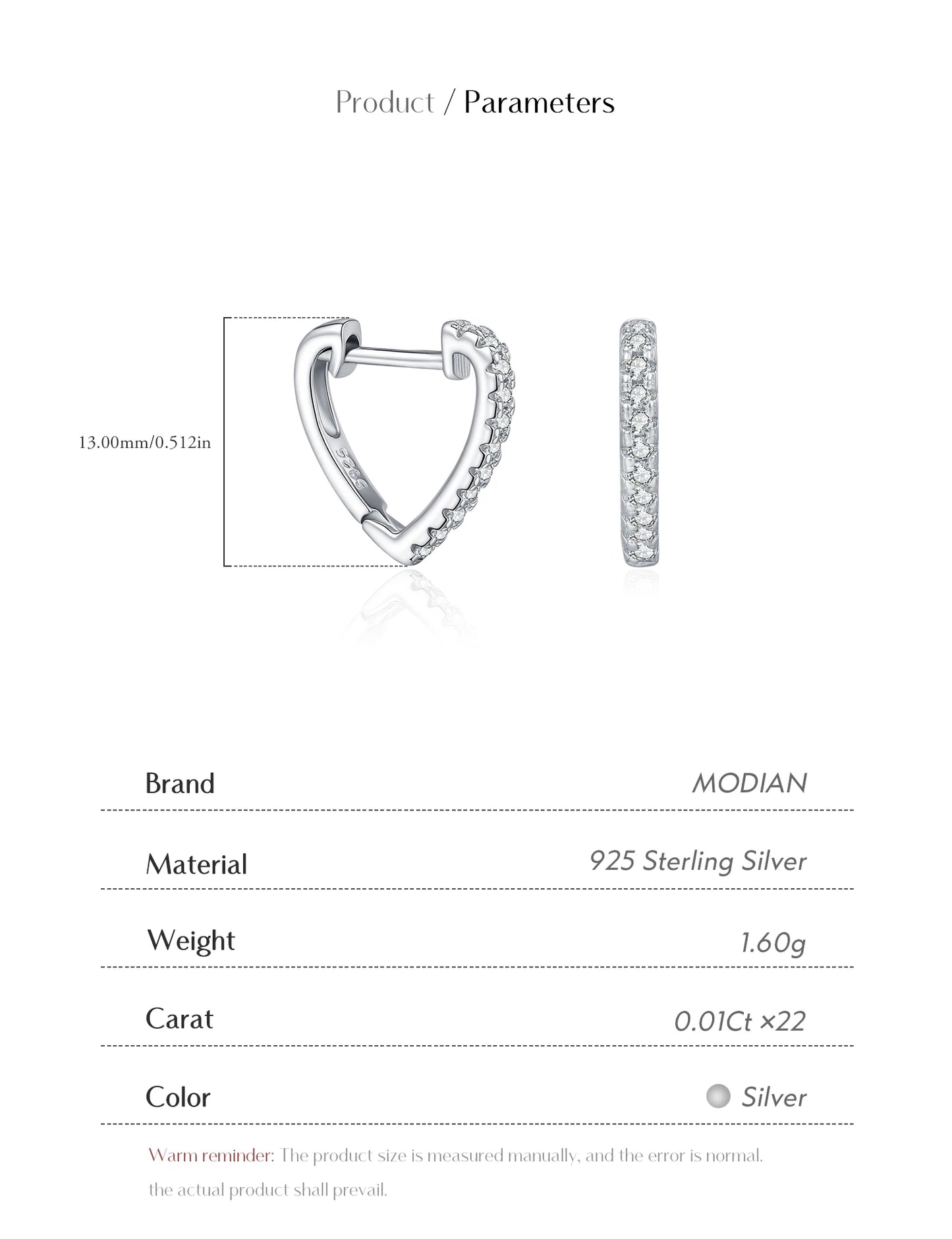 MODIAN D Color Moissanite Ear Buckle 925 Sterling Silver Fashion Heart Sparkle Hoop Earrings For Women Party Fine Jewelry