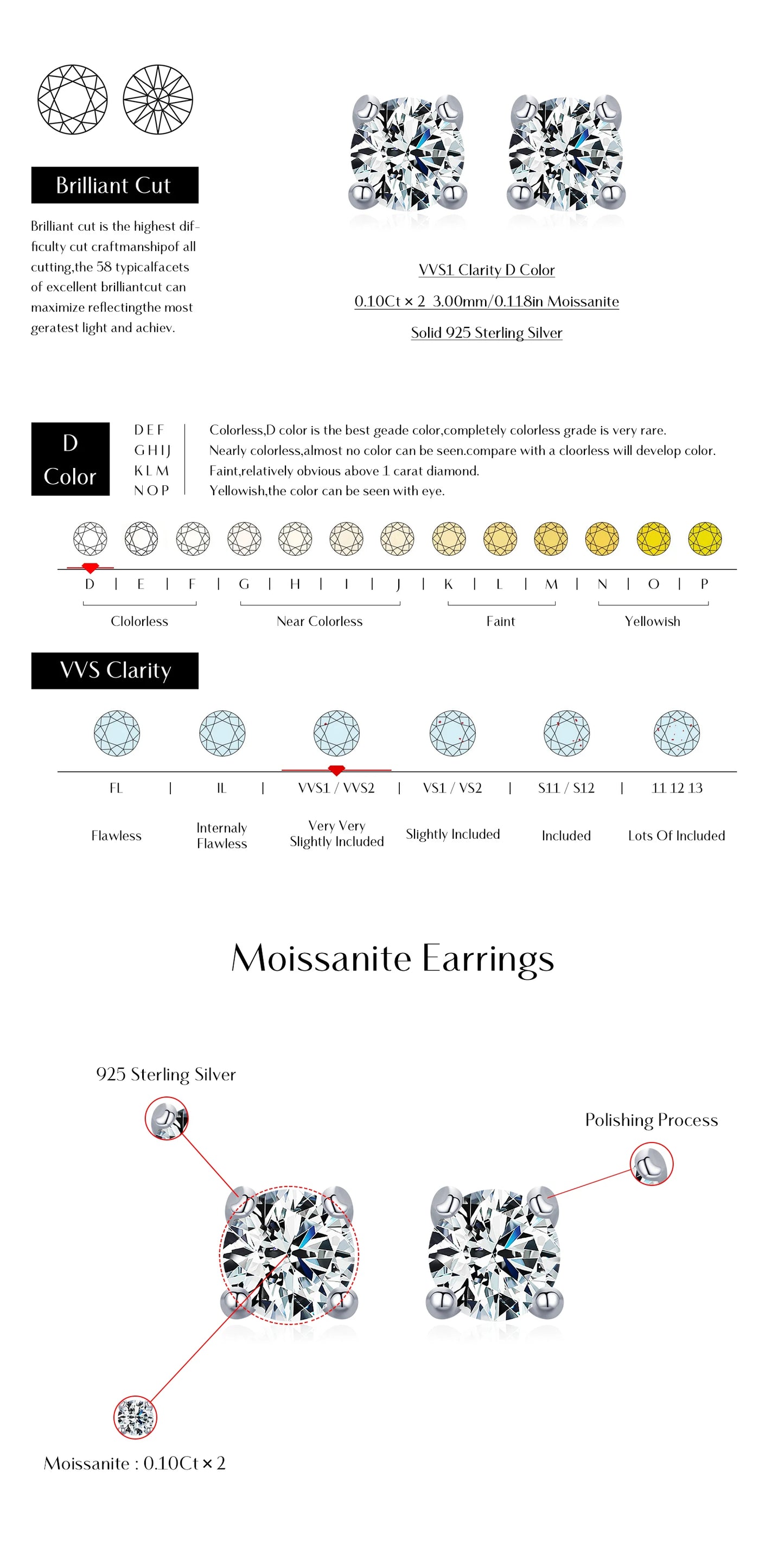 Modian Moissanite Gemstone Clear D Color 925 Sterling Silver Small Tiny Dazzling Stud Earrings For Women Wedding Fine Jewelry