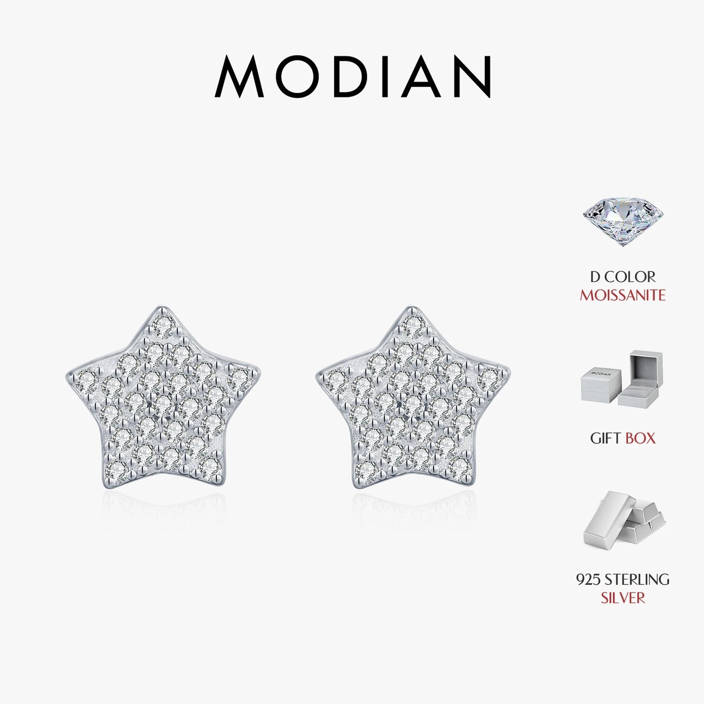 MODIAN D Color Shinning Moissanite 925 Sterling Silver Cute Stars Stud Earrings For Women Daily Party Fine Jewelry Accessories