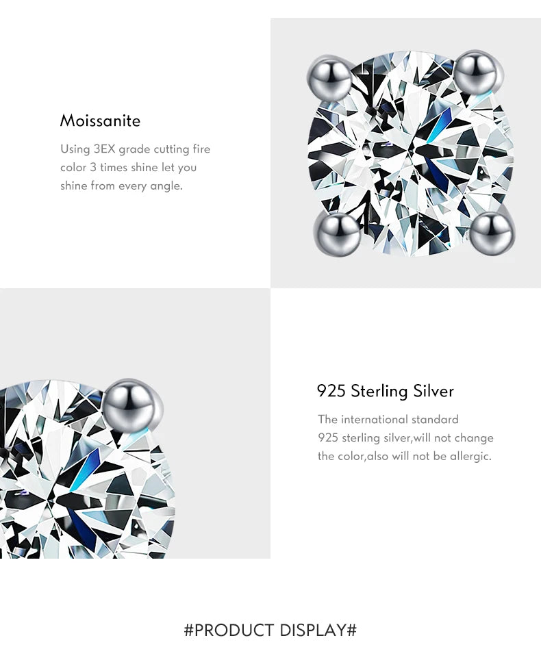 Modian Moissanite 1CT 2CT D Color VVS1 EX Luxury Stud Earrings 925 Sterling Silver Sparkling Earrings For Women Wedding Jewelry