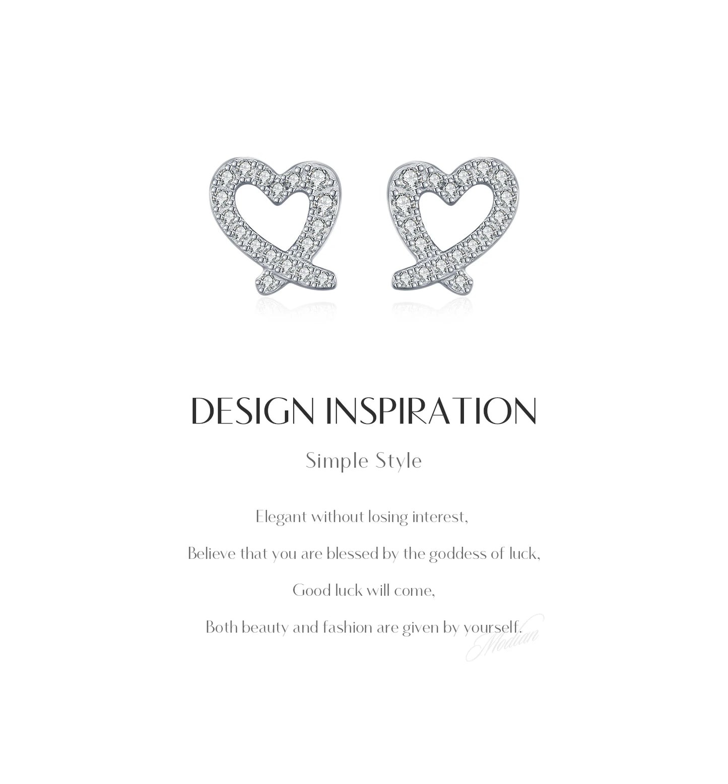 MODIAN D Color Sparkling Moissanite Earrings 925 Sterling Silver Asymmetrical Heart Stud Earrings For Women Fine Jewelry