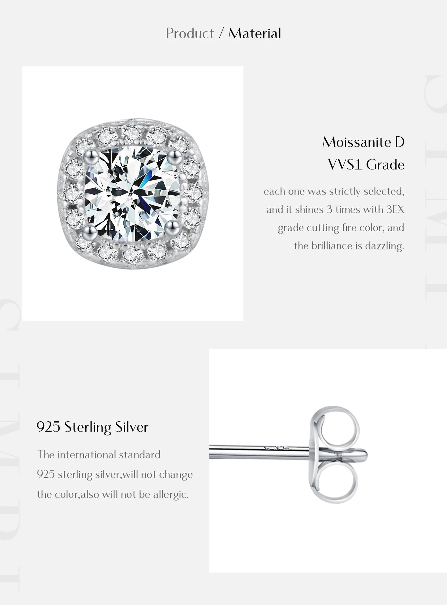 MODIAN D Color Moissanite Stud Earrings Brilliant Square Cut Lab Created Diamond 925 Silver Earrings For Women Wedding Jewelry