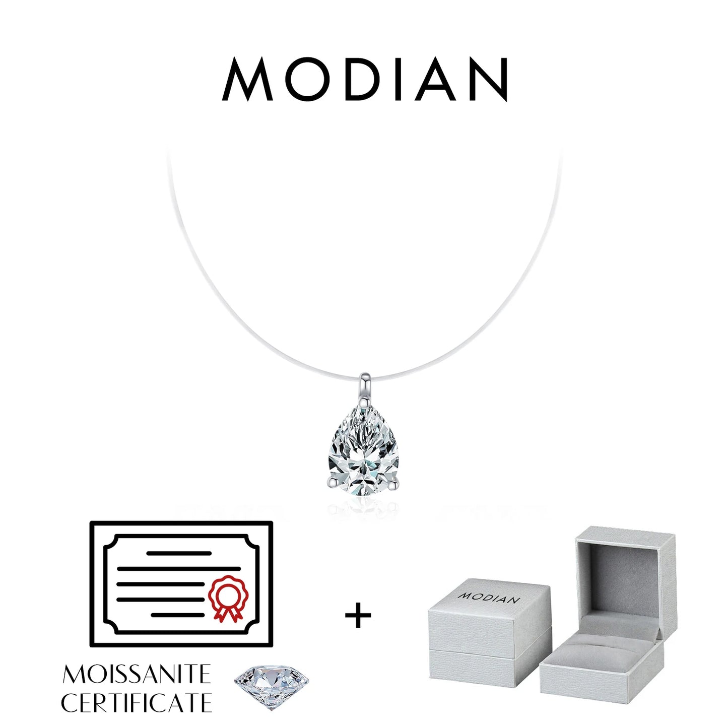 MODIAN D Color Water Drop Moissanite Necklace 925 Sterling Silver Fishing Line Choker Pendant Necklaces For Women Jewelry Gifts