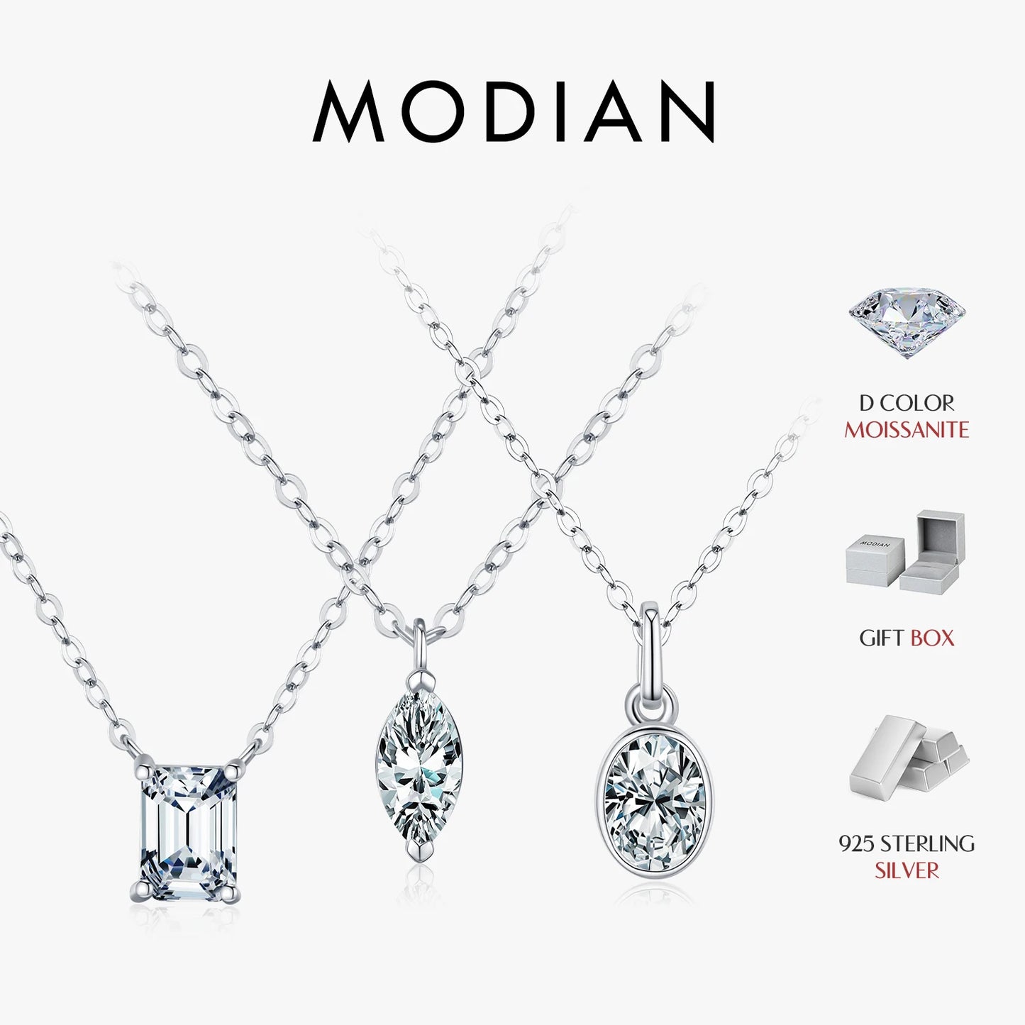 MODIAN 6 Styles D Color Geometric Moissanite Necklaces 925 Sterling Silver Dazzling Pendant Necklace For Women Fine Jewelry