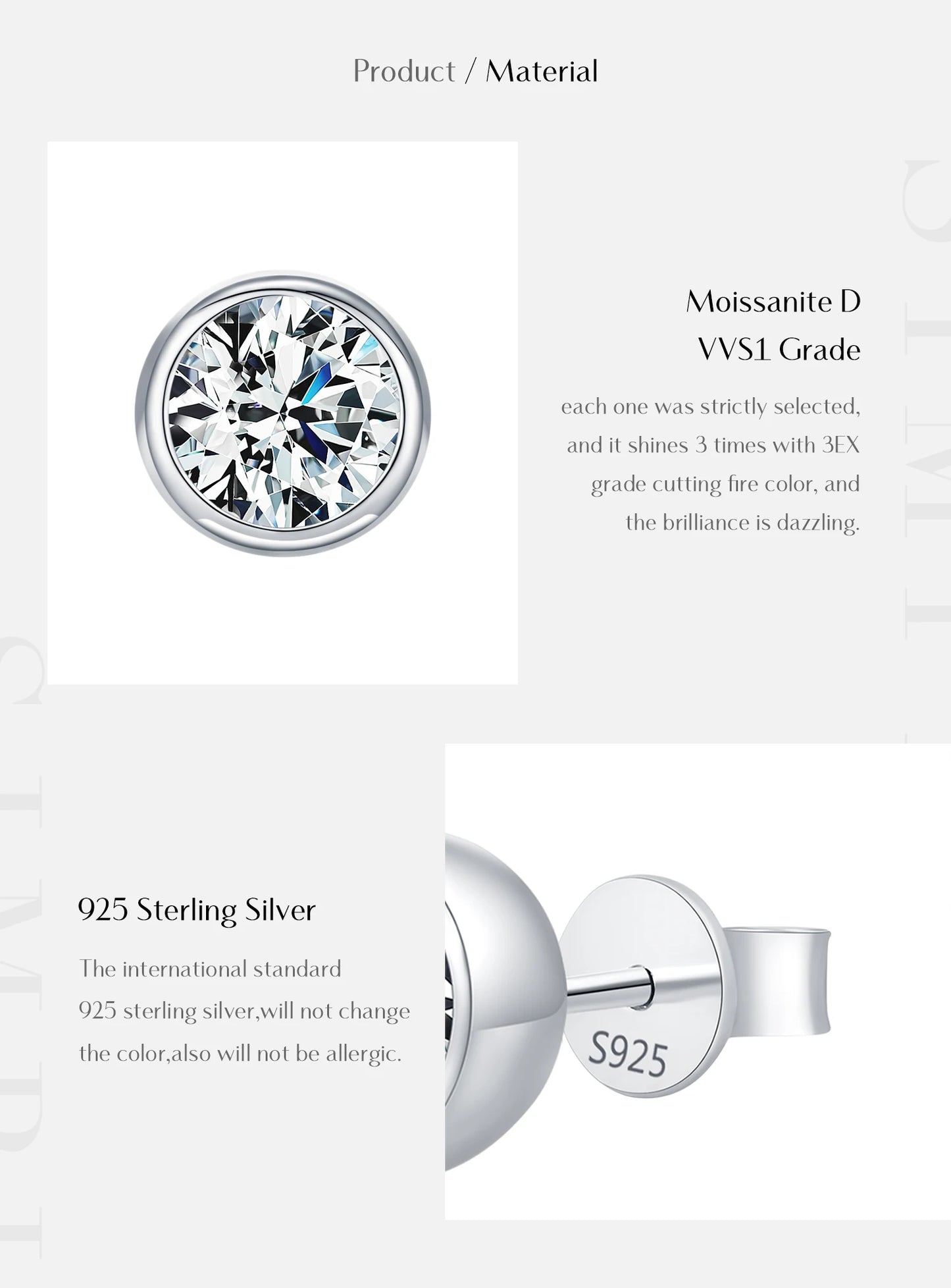 MODIAN 1CT/2CT D Color Bezel Moissanite Earrings 925 Sterling Silver Classic Round Stud Earrings For Women Wedding Fine Jewelry