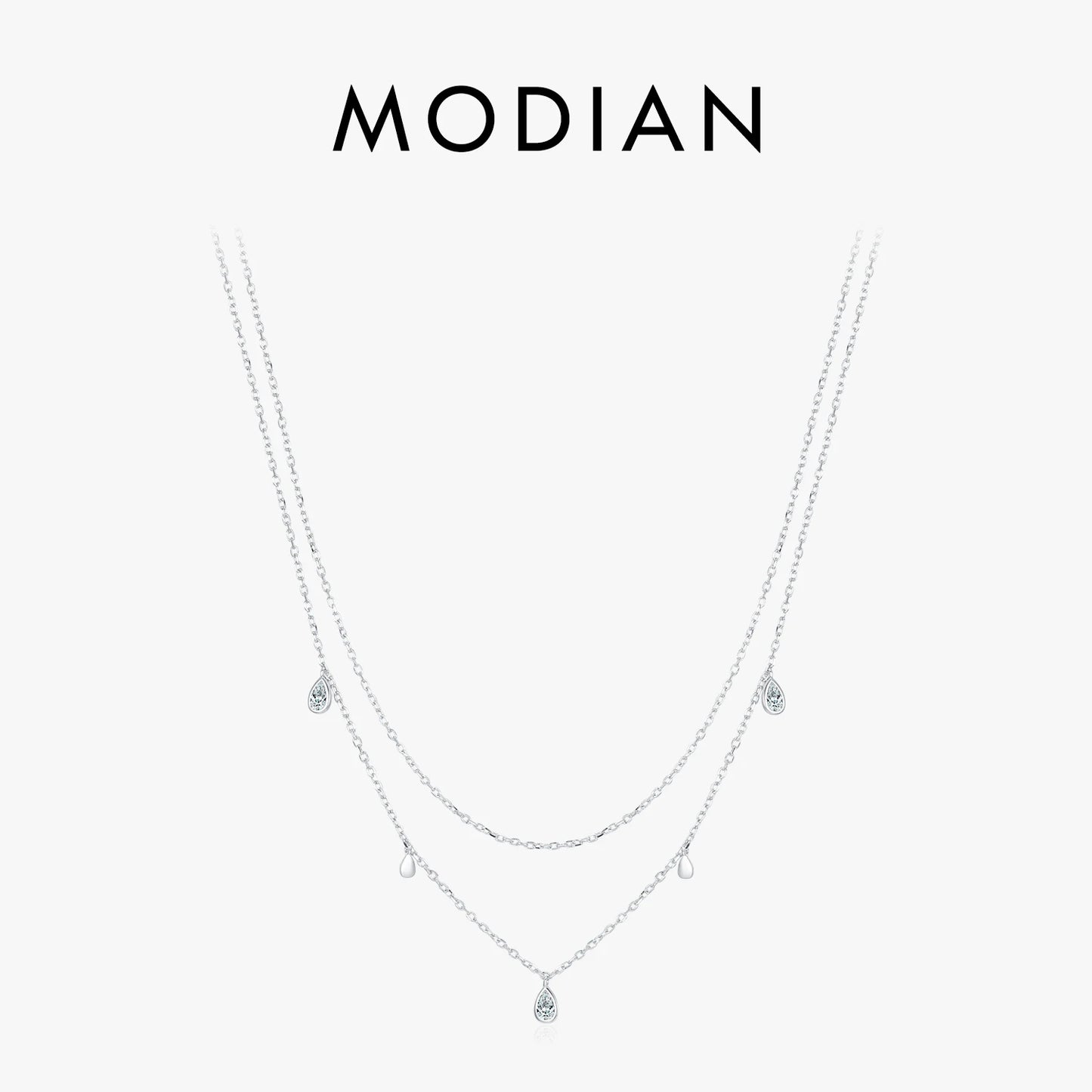 MODIAN Pear Shape Moissanite Pendant Necklace 925 Sterling Silver Double Layer Necklaces For Women Luxury Wedding Jewelry