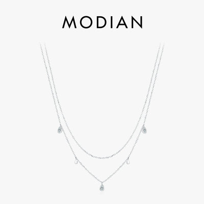 MODIAN Pear Shape Moissanite Pendant Necklace 925 Sterling Silver Double Layer Necklaces For Women Luxury Wedding Jewelry