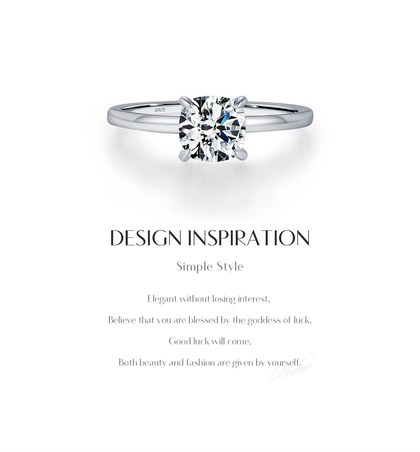 MODIAN 1CT Moissanite Ring Delicate Square Cushion Cut Lab Diamond Ring 925 Sterling Silver Wedding Statement Jewelry For Women