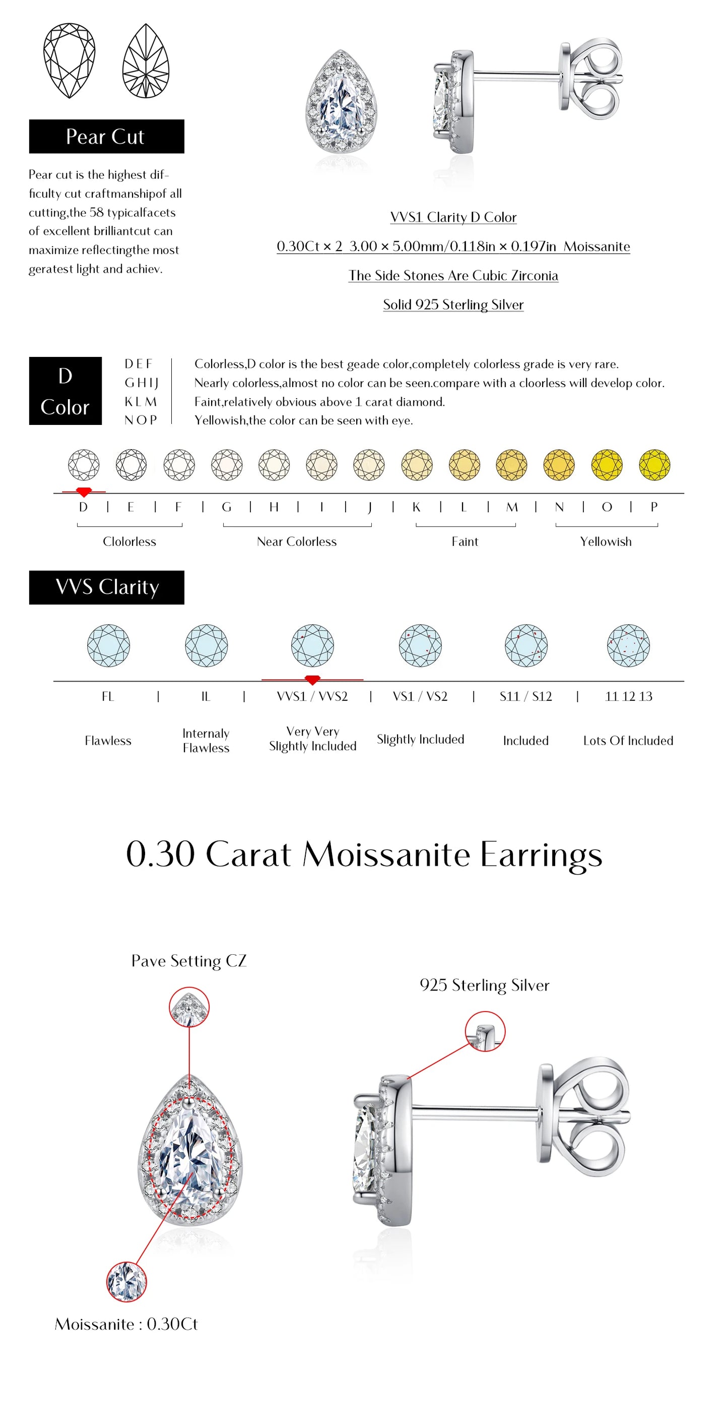 MODIAN D Color Pear Cut Moissanite Stud Earrings 925 Sterling Silver Water Drop Lab Created Diamond Wedding Jewelry For Women