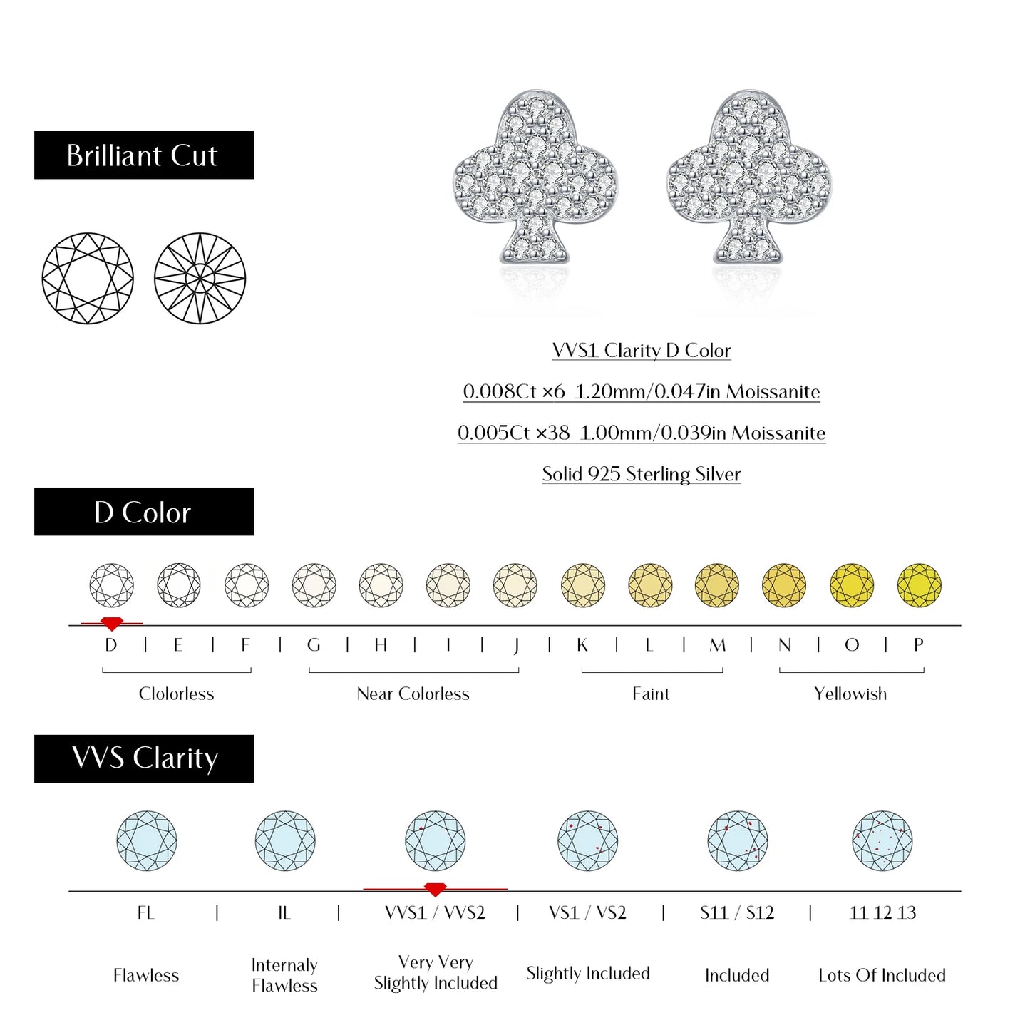 MODIAN D Color Moissanite Clubs Small Ear Studs 925 Sterling Silver  Daily Wear Stackable Stud Earrings For Women Fine Jewelry