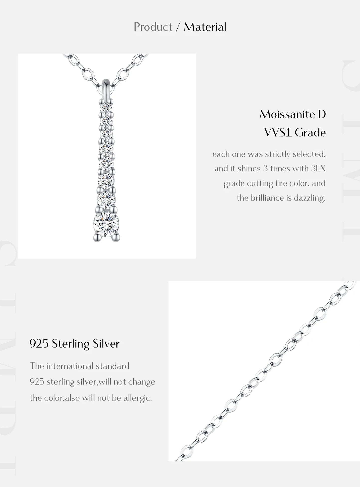 MODIAN Minimalist D Color Moissanite Necklace Prong Setting Lab Diamond For Women 925 Sterling Silver Pendant Necklace Jewelry