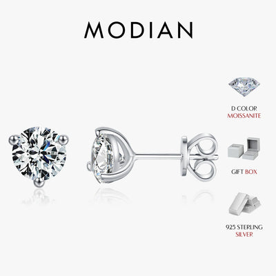 MODIAN D Color 1CT Moissanite Earrings 925 Sterling Silver Sparkling Three Prong Setting Stud Earrings For Women Wedding Jewelry