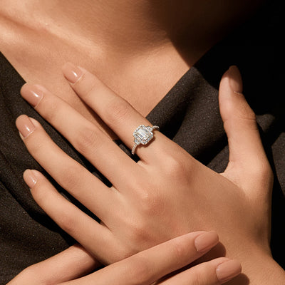 MODIAN 1CT Emerald Cut Moissanite Halo Rings 925 Sterling Silver Luxury Finger Rings For Women Wedding Statement Fine Jewelry