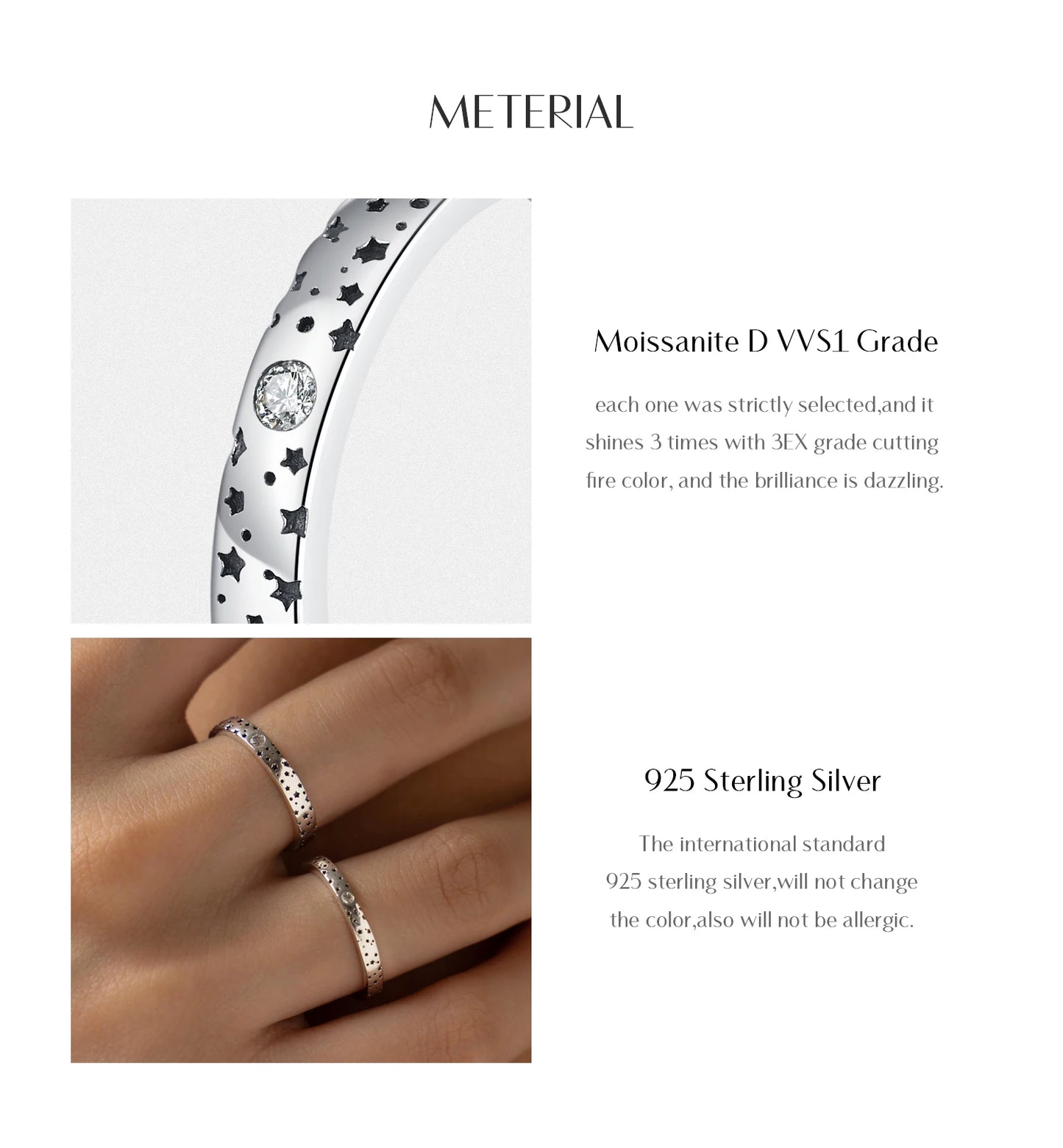 MODIAN D Color Moissanite Sparkle Couple Ring 925 Sterling Silver Charming Stars Ring For Women and Men Anniversary Fine Jewelry