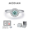 MODIAN D Color Green Teal Moissanite Halo Ring 925 Sterling Silver Trendy Elegant Finger Rings For Women Wedding Fine Jewelry