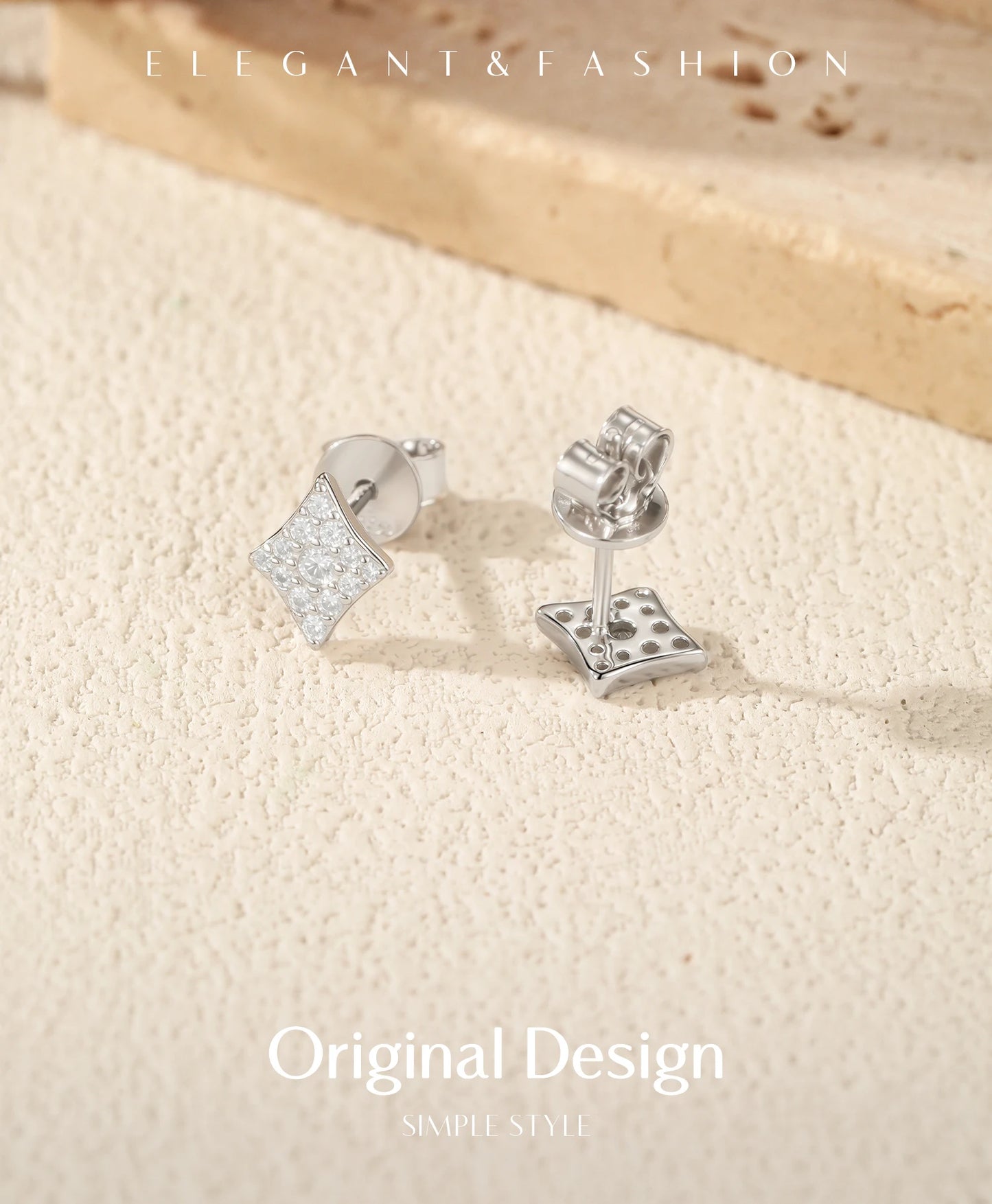 MODIAN Sparkling Rhombus Moissanite Ear Studs 925 Sterling Silver Trendy Stackable Stud Earrings For Women Daily OL Fine Jewelry