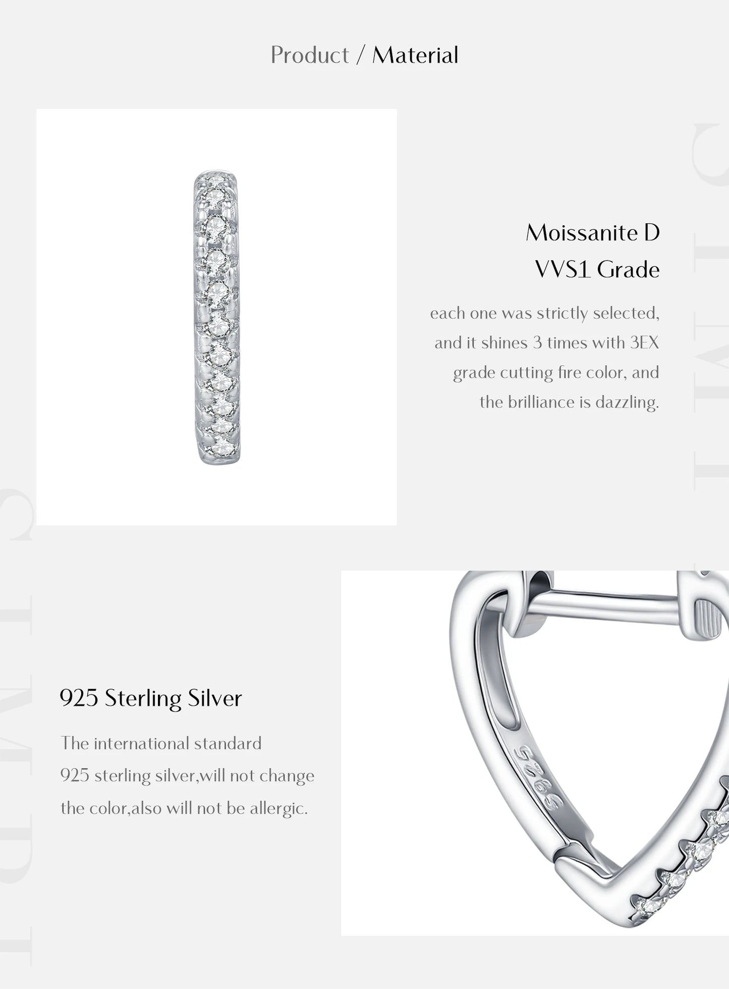 MODIAN D Color Moissanite Ear Buckle 925 Sterling Silver Fashion Heart Sparkle Hoop Earrings For Women Party Fine Jewelry