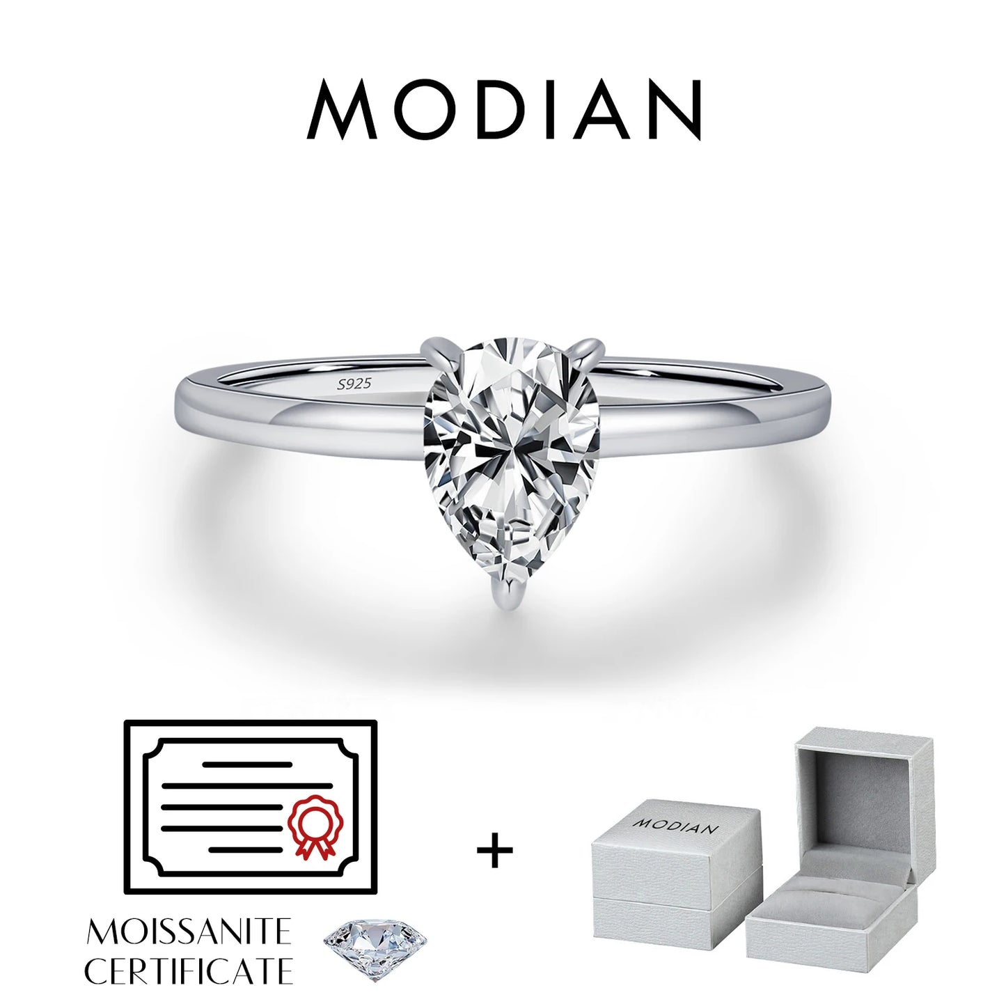 MODIAN Pear Round Square Moissanite Ring 925 Sterling Silver Wedding D Color Lab Created Diamond Rings For Women Fine Jewelry