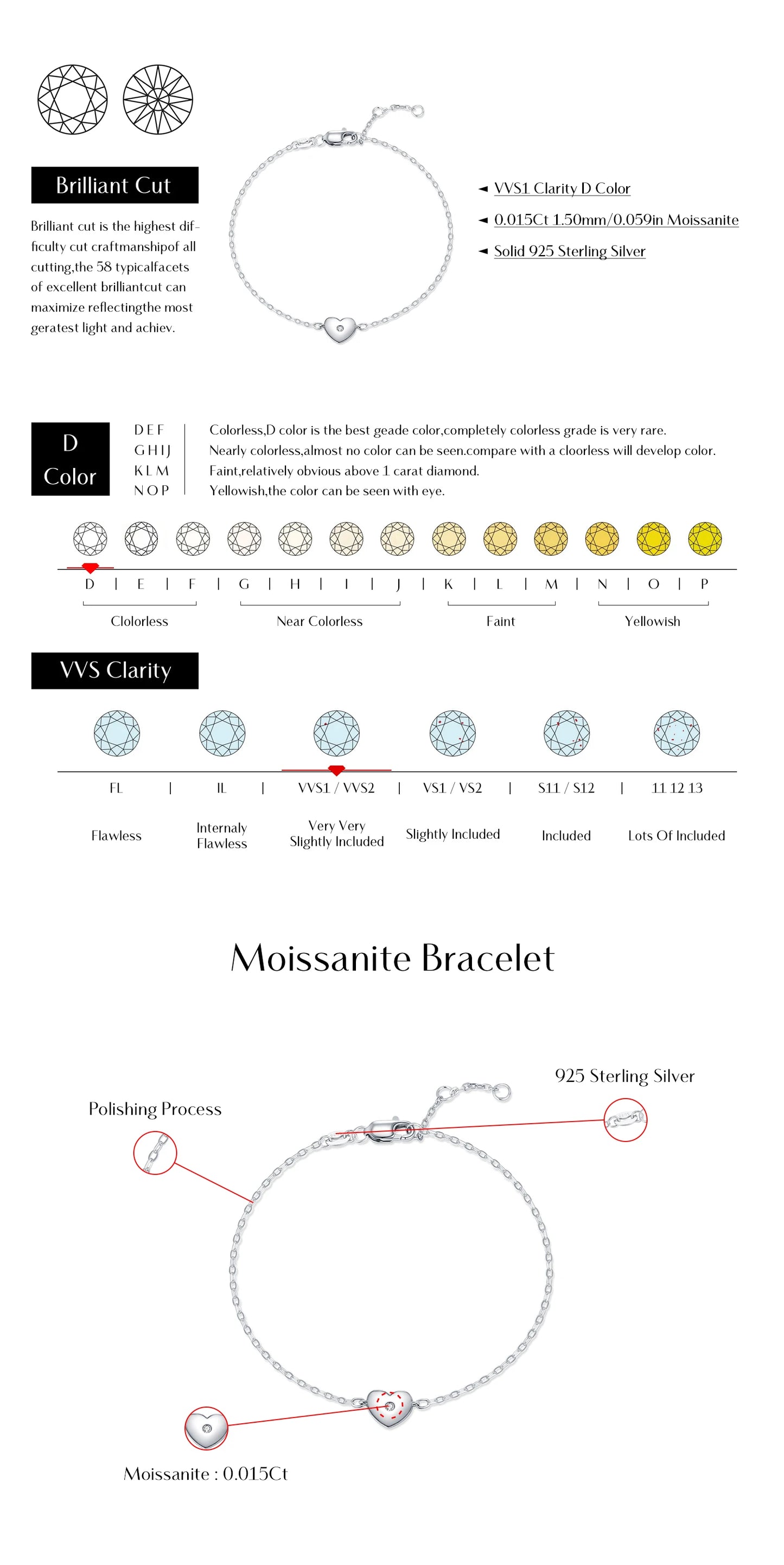 MODIAN D Color Moissanite Bracelet 925 Sterling Silver Simple Heart Daily Link Chain Bracelet For Women Fine Jewelry With Box