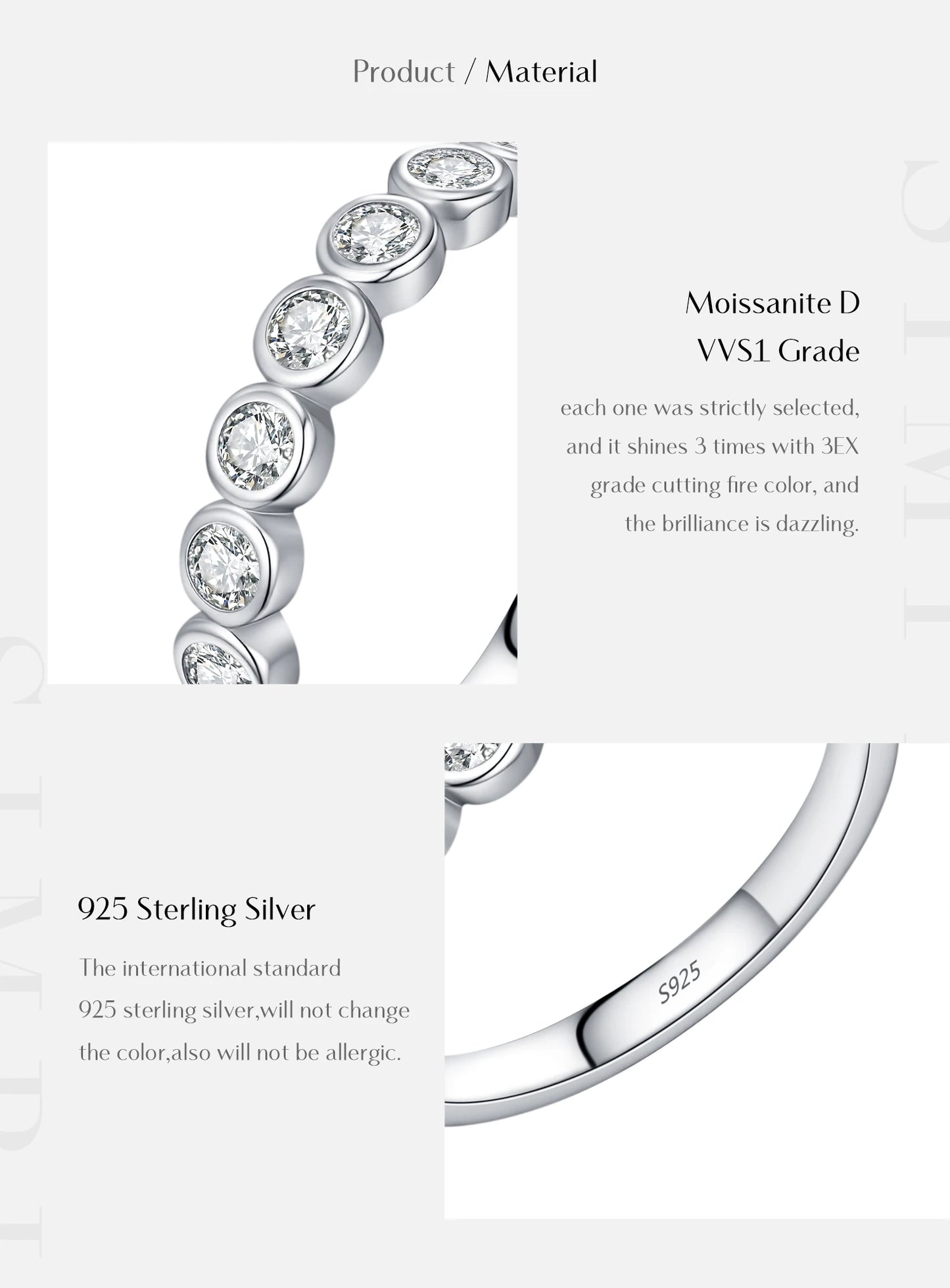 MODIAN D Color Round Moissanite Eternity Ring 925 Sterling Silver Stackable Finger Rings For Women Wedding Fine Jewelry Gifts