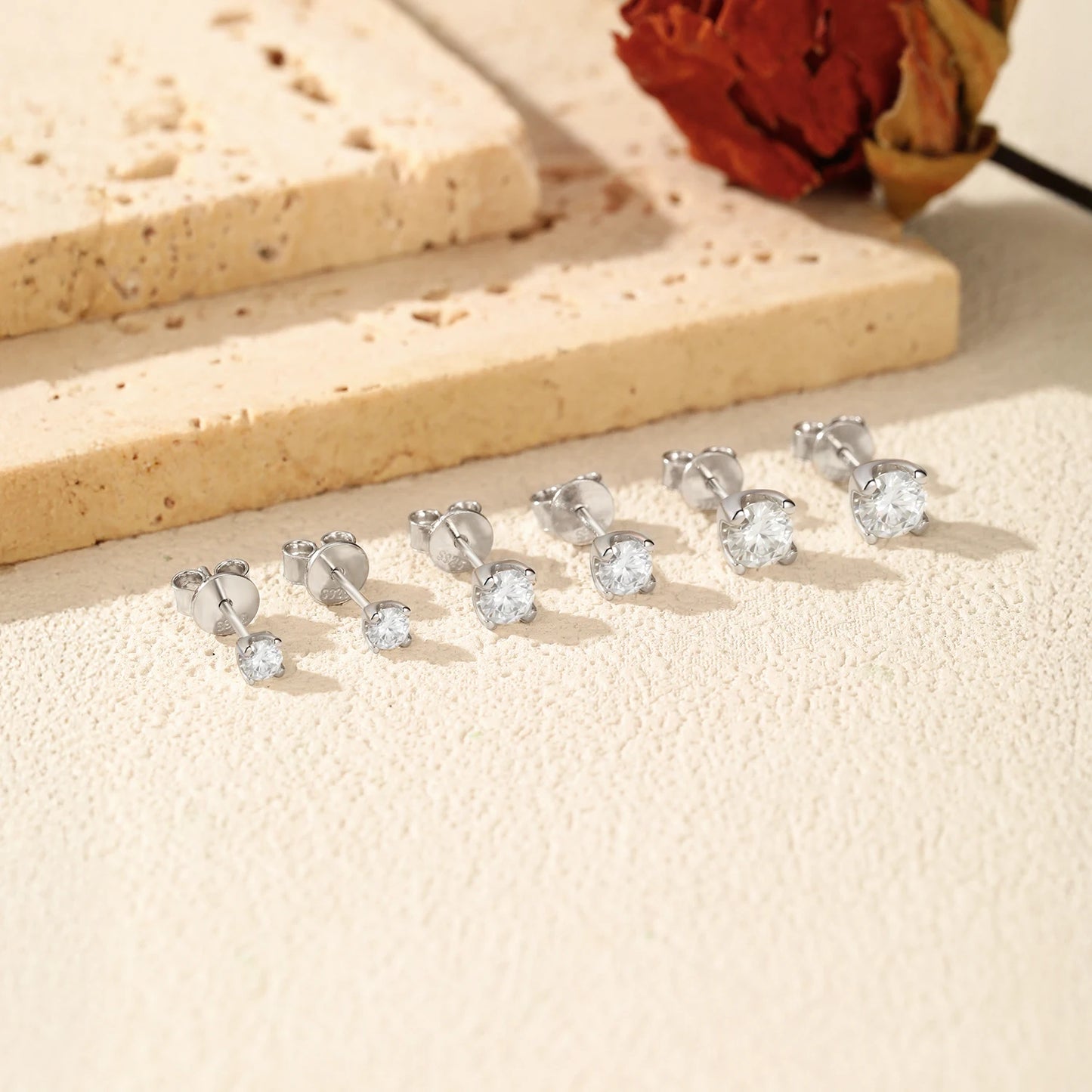MODIAN 3MM-5MM Size D Color Moissanite 925 Sterling Silver Classic Simple Round Stud Earrings For Women Fine Stackable Jewelry