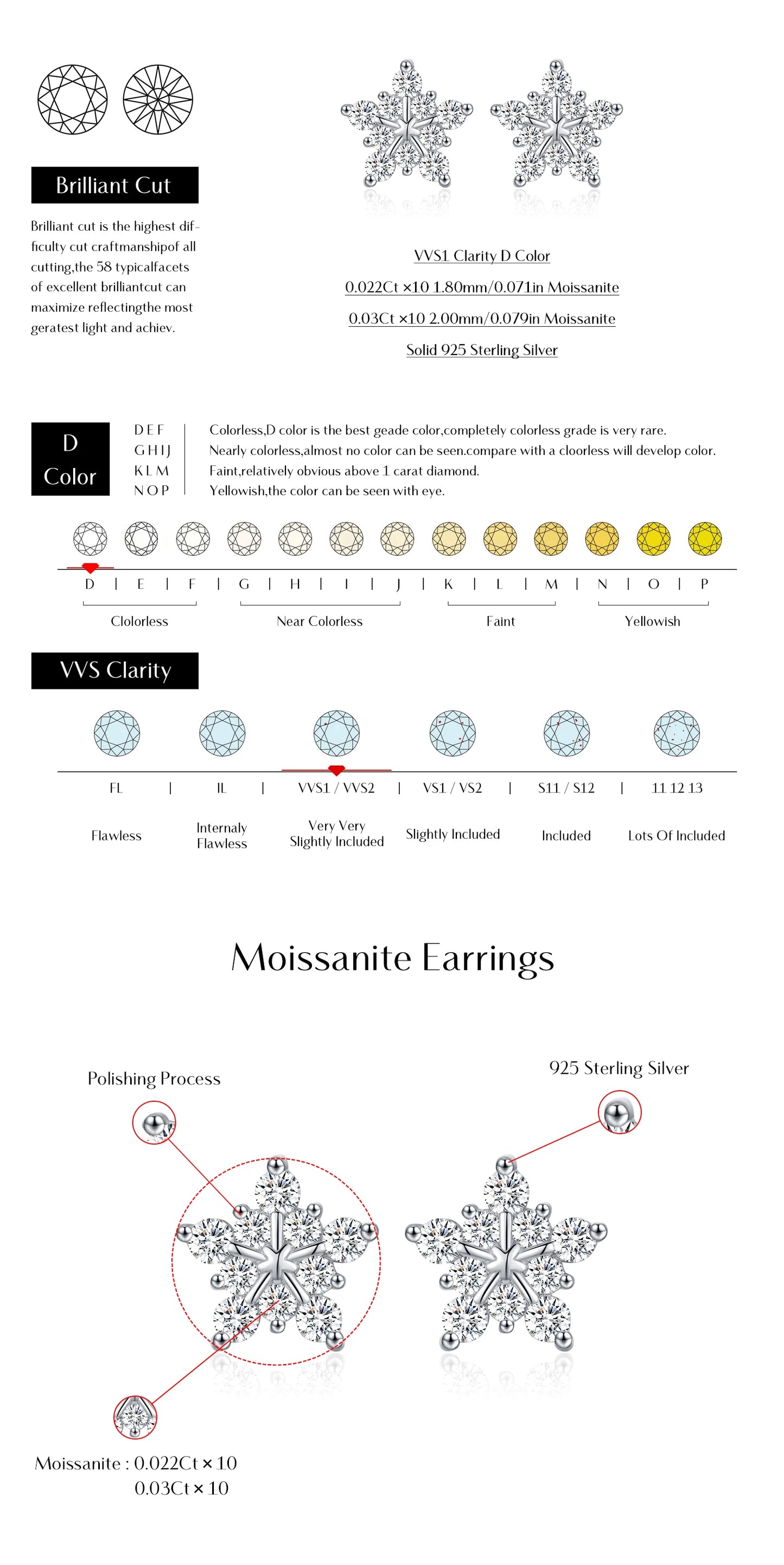 MODIAN D Color Dazzling Moissanite Earrings 925 Sterling Silver Trendy Cute Snowflake Stud Earrings For Women Fine Jewelry