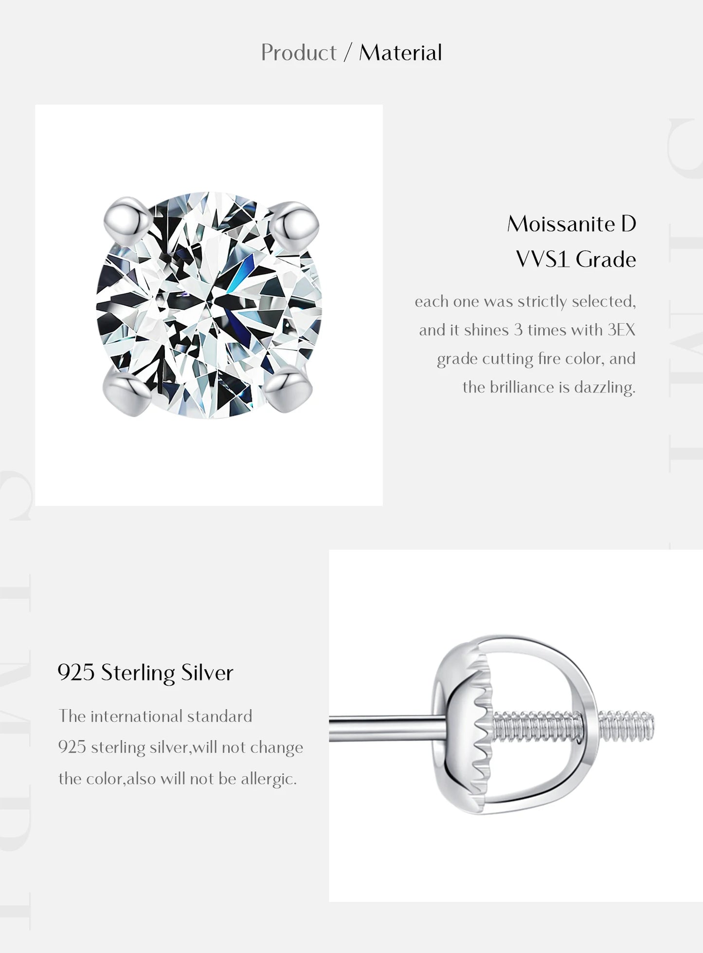 MODIAN D Color 1CT Moissanite Stud Earrings For Women 925 Sterling Silver 0.5CT Dazzling Lab Diamond Wedding Jewelry Gifts