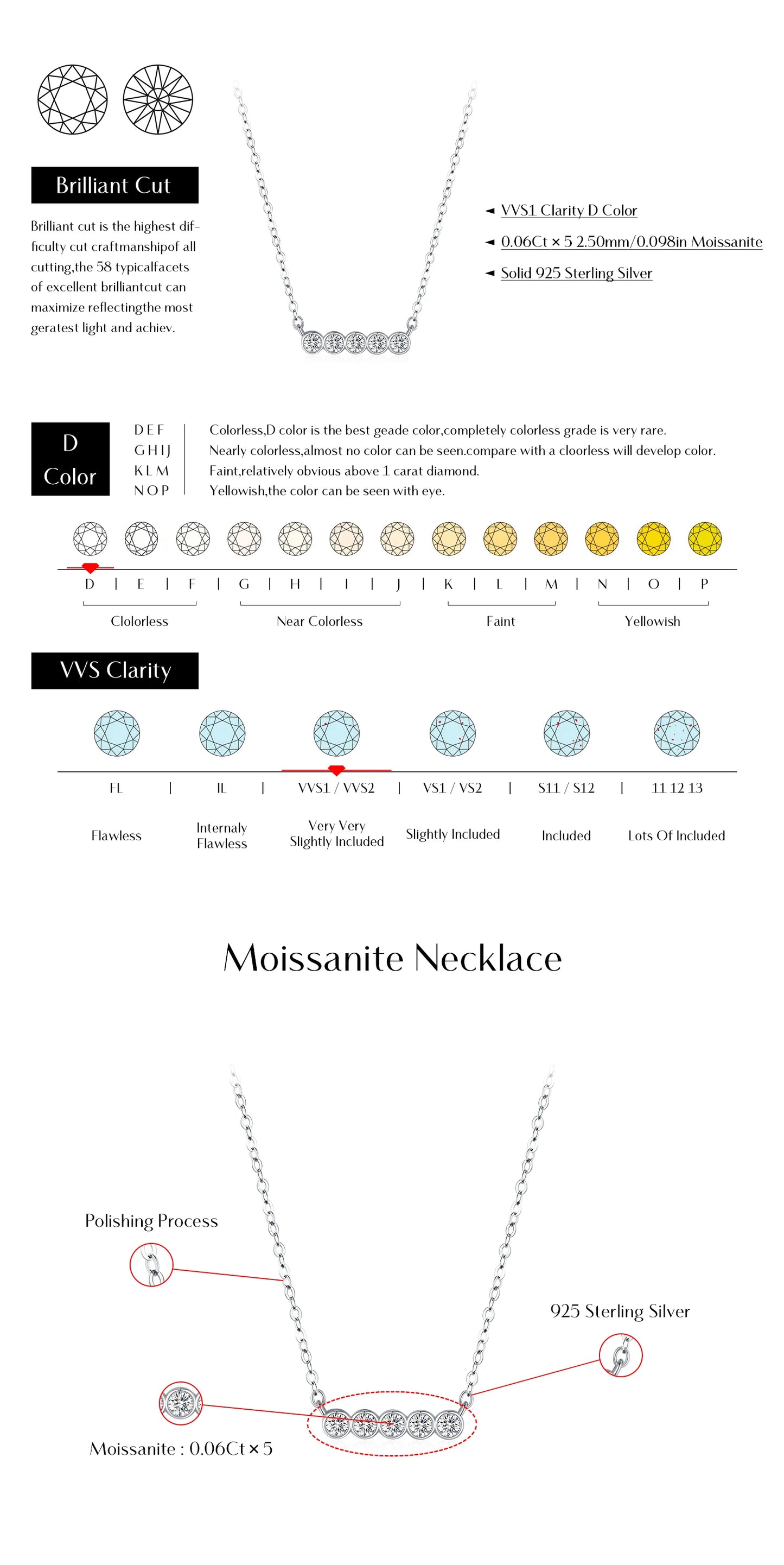 MODIAN D Color Moissanite 925 Sterling Silver Stackable Pendant Necklaces Lab Diamond Link Chain Jewelry For Women Luxury Gift