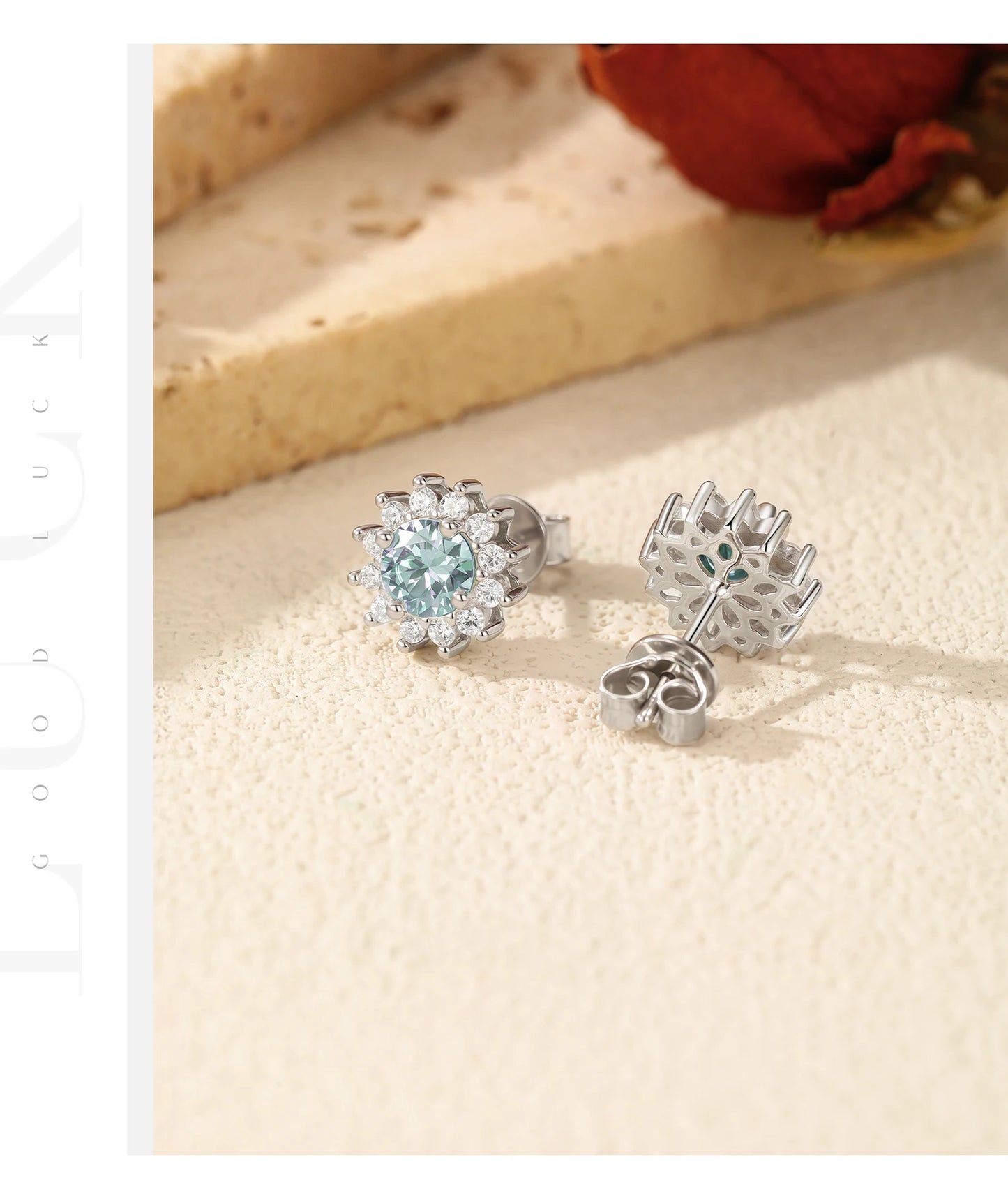 MODIAN 1CT Green Moissanite Classic Halo Earrings 925 Sterling Silver Sparkling Sun Stud Earrings For Women Party Fine Jewelry