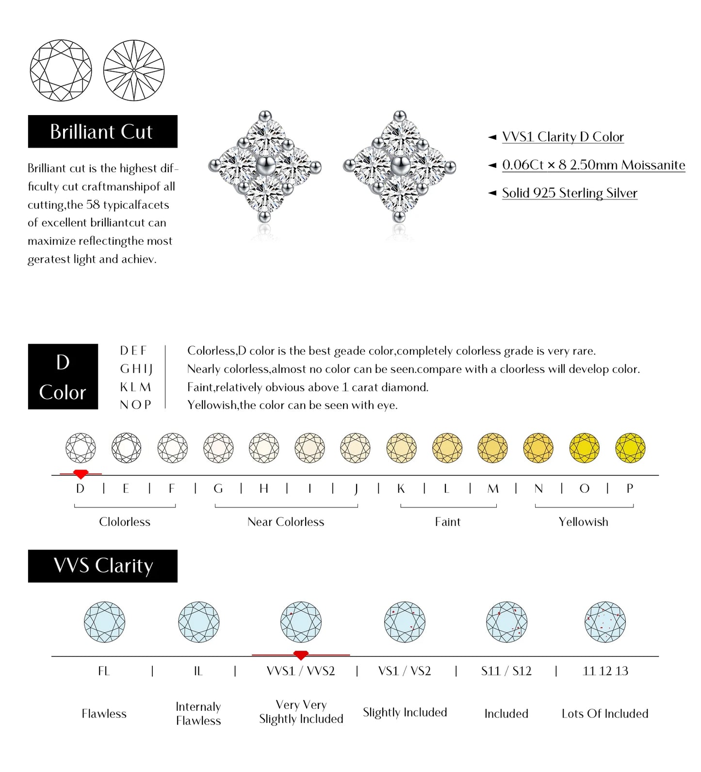 MODIAN Simple D Color Moissanite 925 Sterling Silver Dazzling Lab Created Diamond Ideal Cut Stud Earrings For Women Jewelry