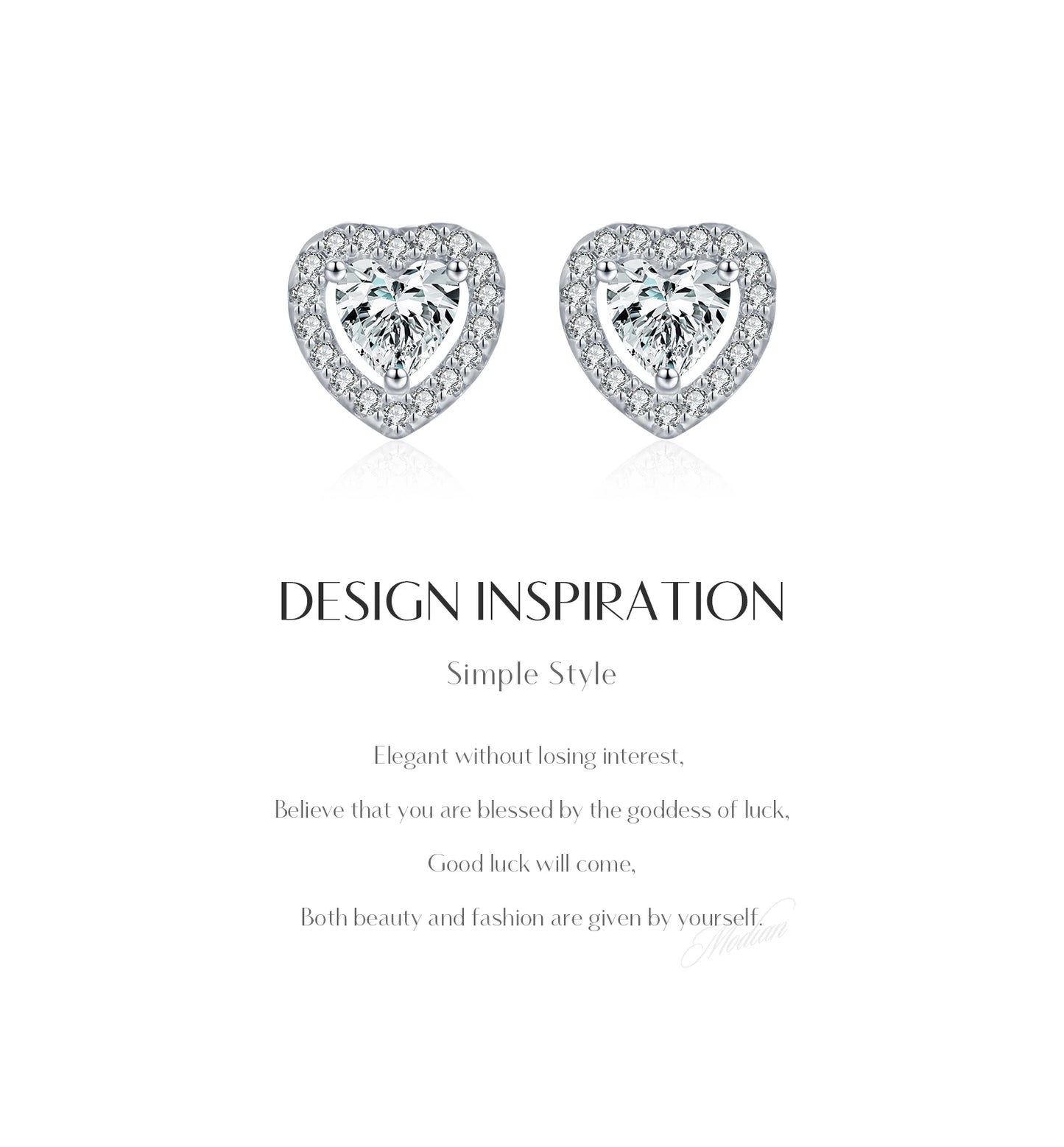MODIAN Dazzling D Color Hearts Moissanite Halo Earrings 925 Sterling Silver Clasic Wedding Stud Earrings For Women Fine Jewelry