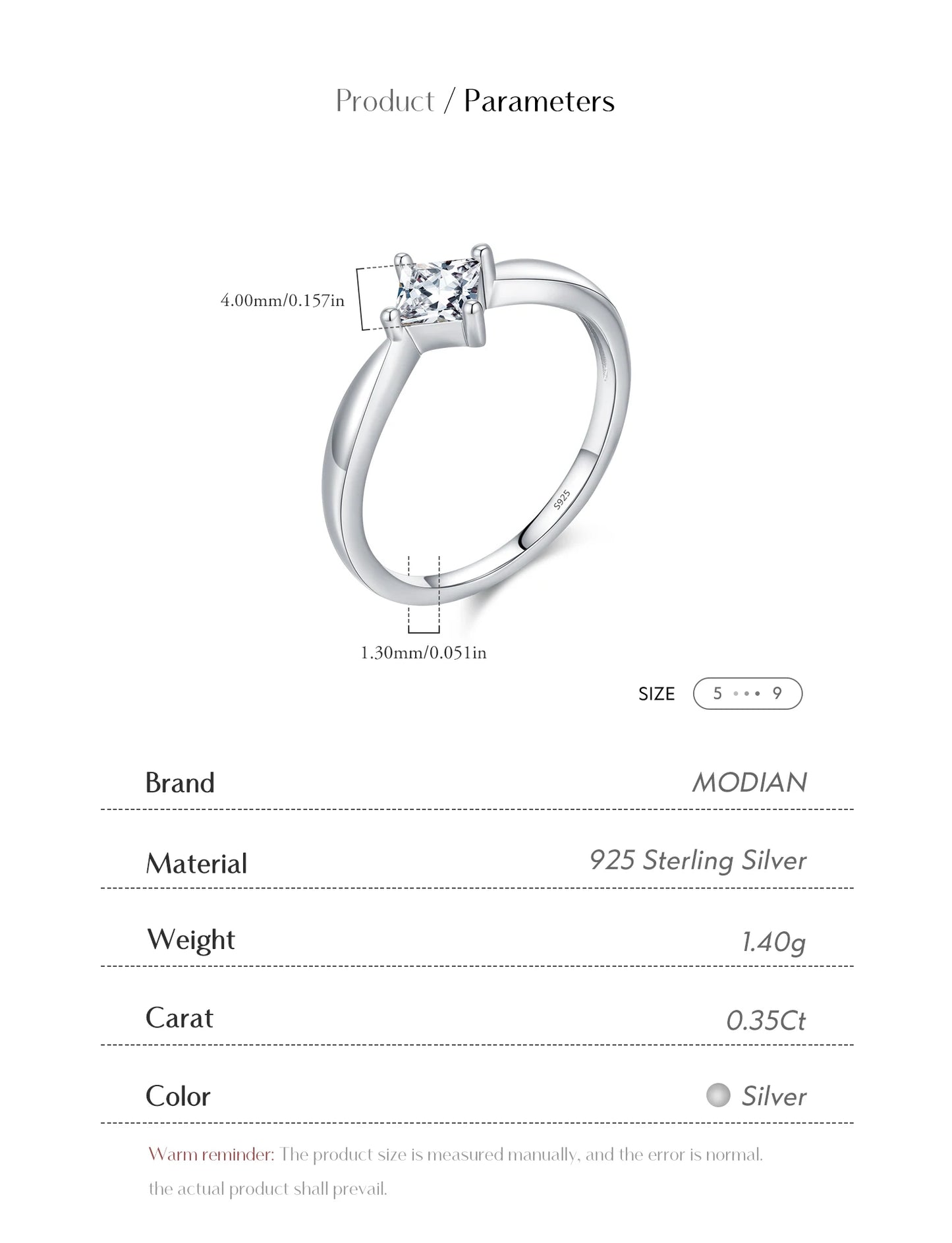 MODIAN D Color VVS1 Square Moissanite Ring 925 Sterling Silver Dazzling Wedding Band Rings For Women Fine Jewelry Gifts