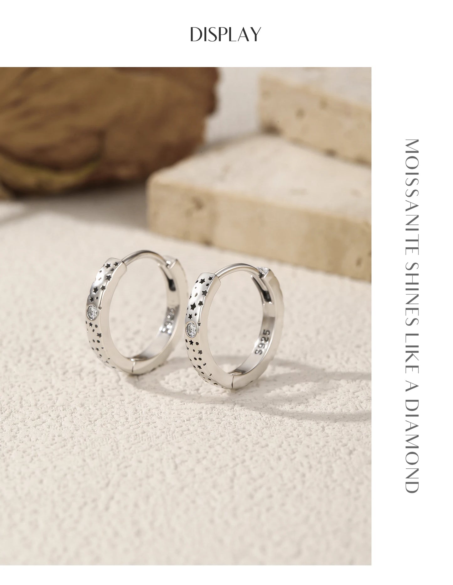 MODIAN D Color Moissanite Ear Buckles 925 Sterling Silver Sparkle Retro Hollow Stars Hoop Earrings For Women Fine Jewelry
