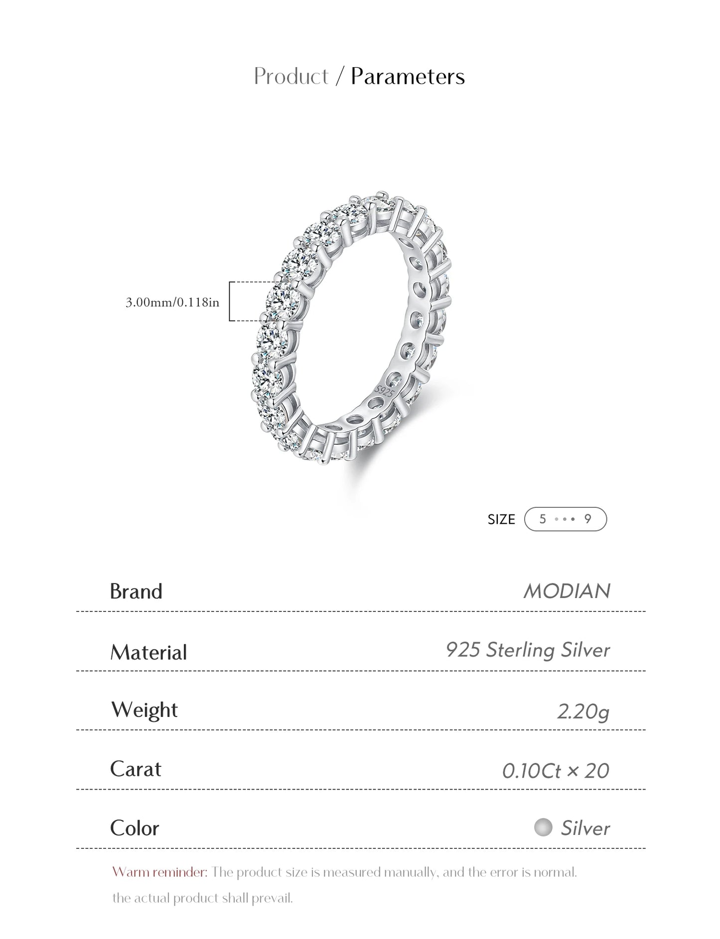 MODIAN Dazzling D Color Moissanite Eternity Band Rings 925 Sterling Silver Luxury Stackable Fashion Ring For Women Fine Jewelry