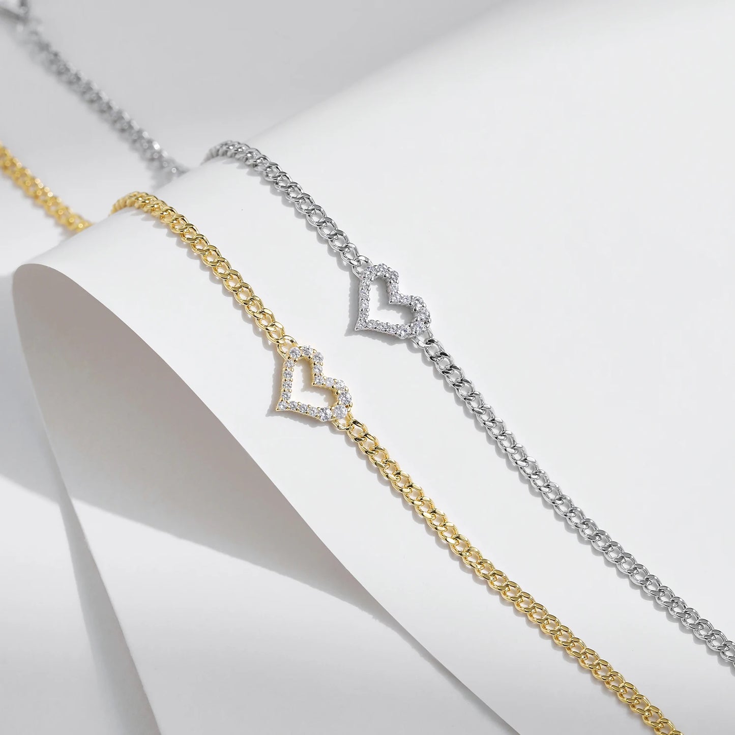 MODIAN D Color Pave Setting Moissanite Bracelets 925 Sterling Silver Romantic Heart Gourmette Bracelet For Women Jewelry Gifts