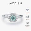 MODIAN D Color Green Teal Moissanite Halo Ring 925 Sterling Silver Trendy Elegant Finger Rings For Women Wedding Fine Jewelry