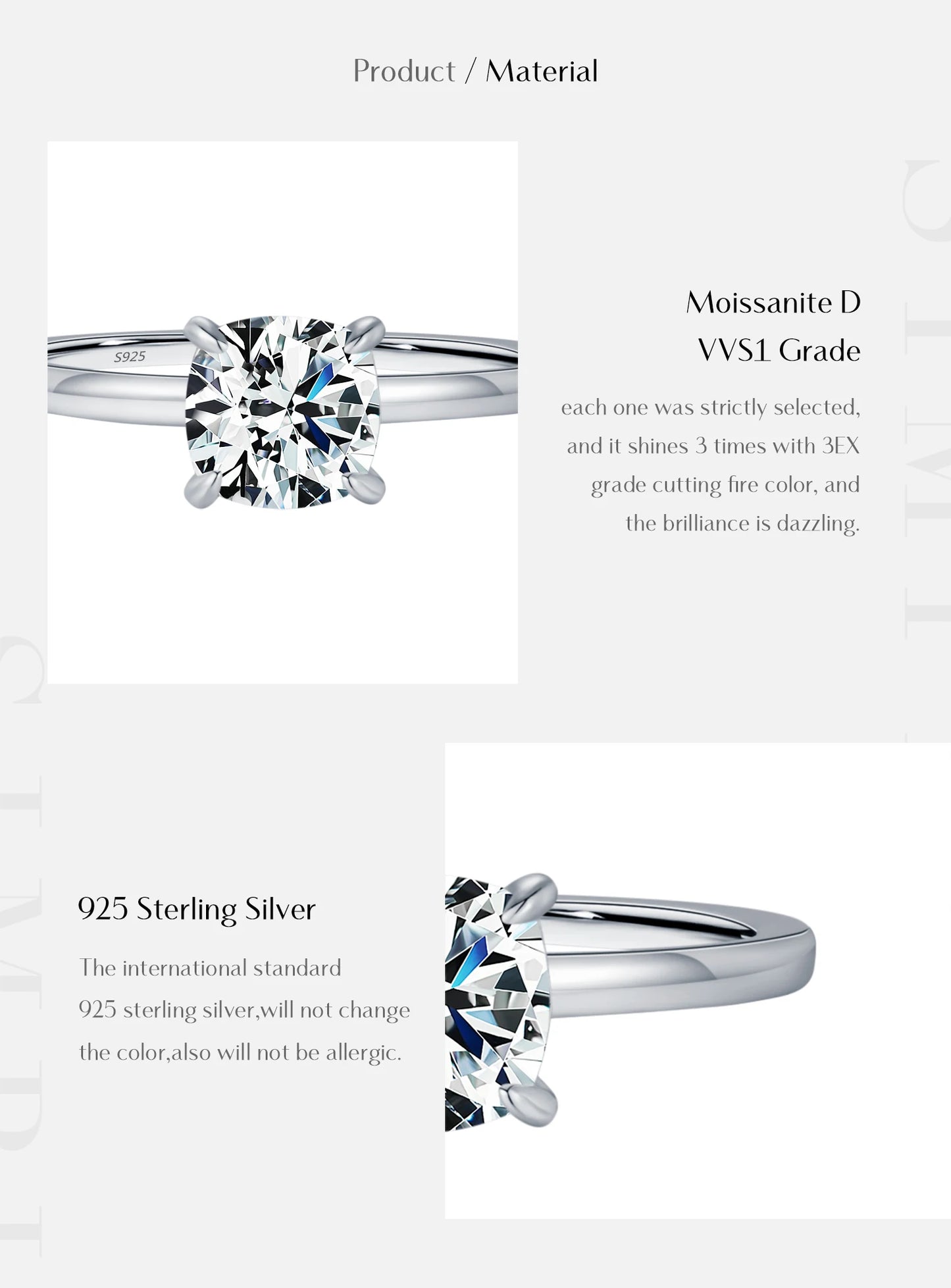MODIAN 1CT Moissanite Ring Delicate Square Cushion Cut Lab Diamond Ring 925 Sterling Silver Wedding Statement Jewelry For Women