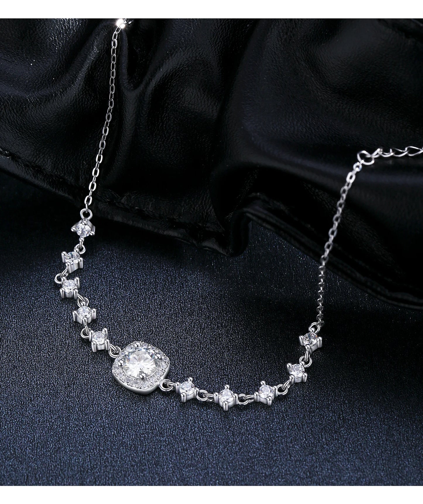 MODIAN D Color Moissanite 925 Sterling Silver Luxury Geometric Charm Necklace Bracelet For Women Wedding Statement Jewelry Set