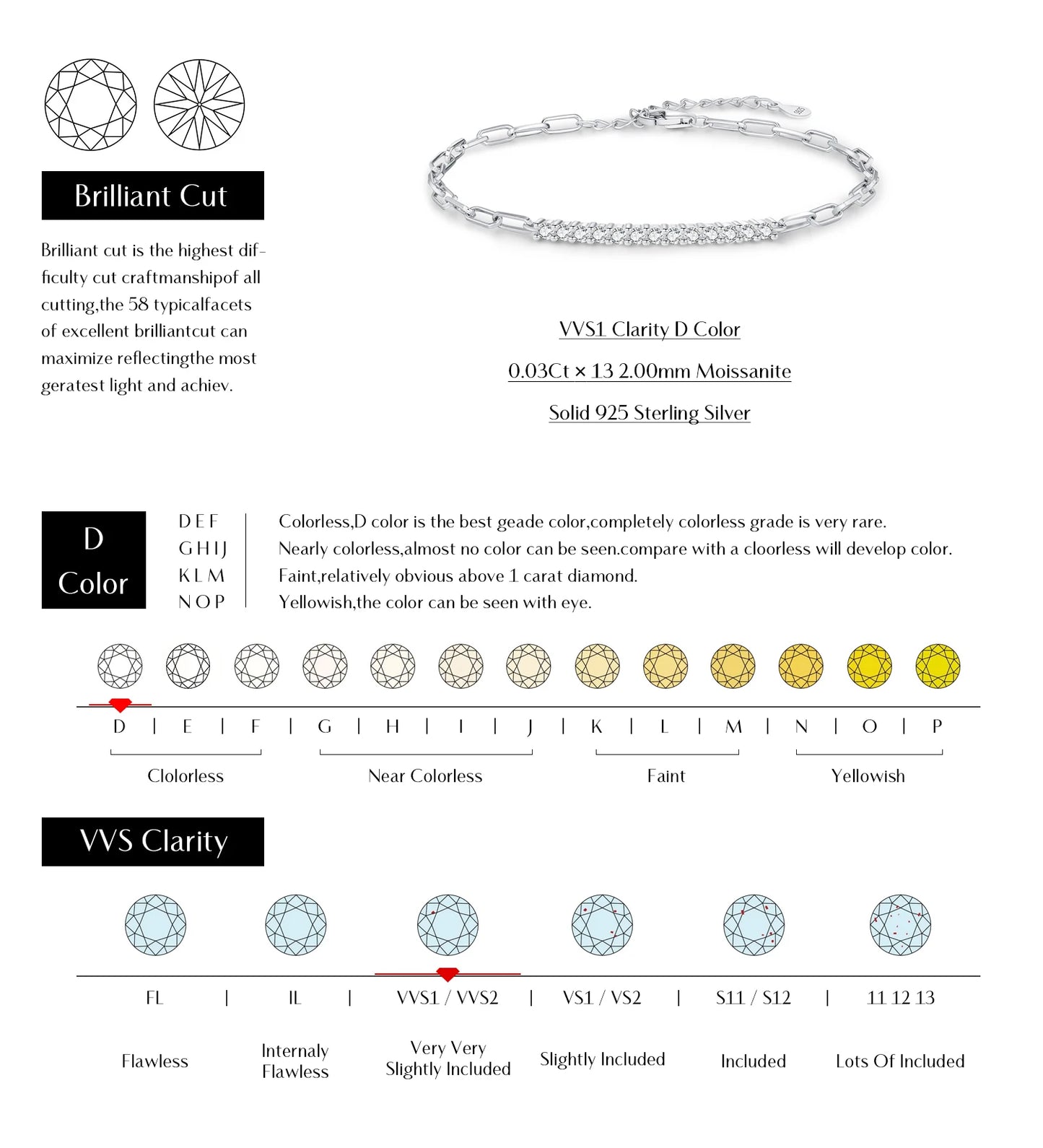 MODIAN Sparkling D Color Moissanite Bracelet 925 Sterling Silver Lock Stackable Trendy Bracelets For Women Jewelry With Gift Box