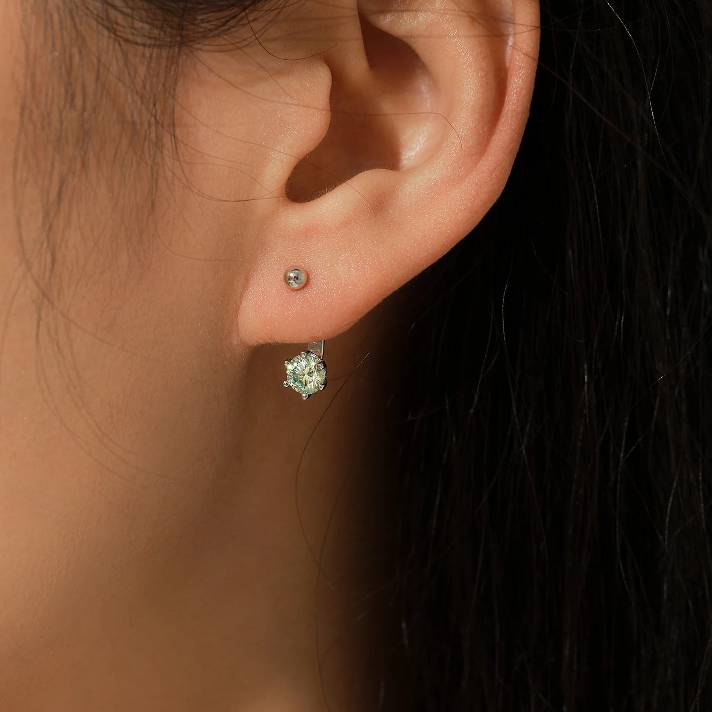 MODIAN D Color VVS1 Round Teal Moissanite Ear Climbers 925 Sterling Silver Luxury Trendy Stud Earrings For Women Fine Jewelry