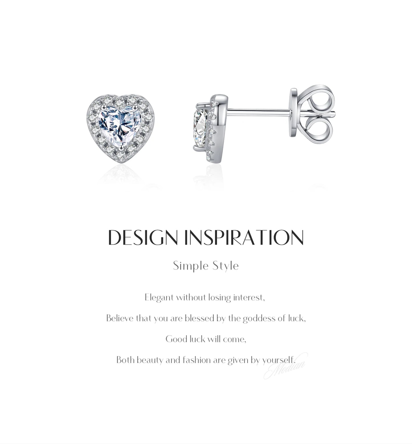 MODIAN Moissanite D Color Stud Earrings Hearts Cut Lab Created Diamond 925 Sterling Silver Romantic Earrings For Women Jewelry