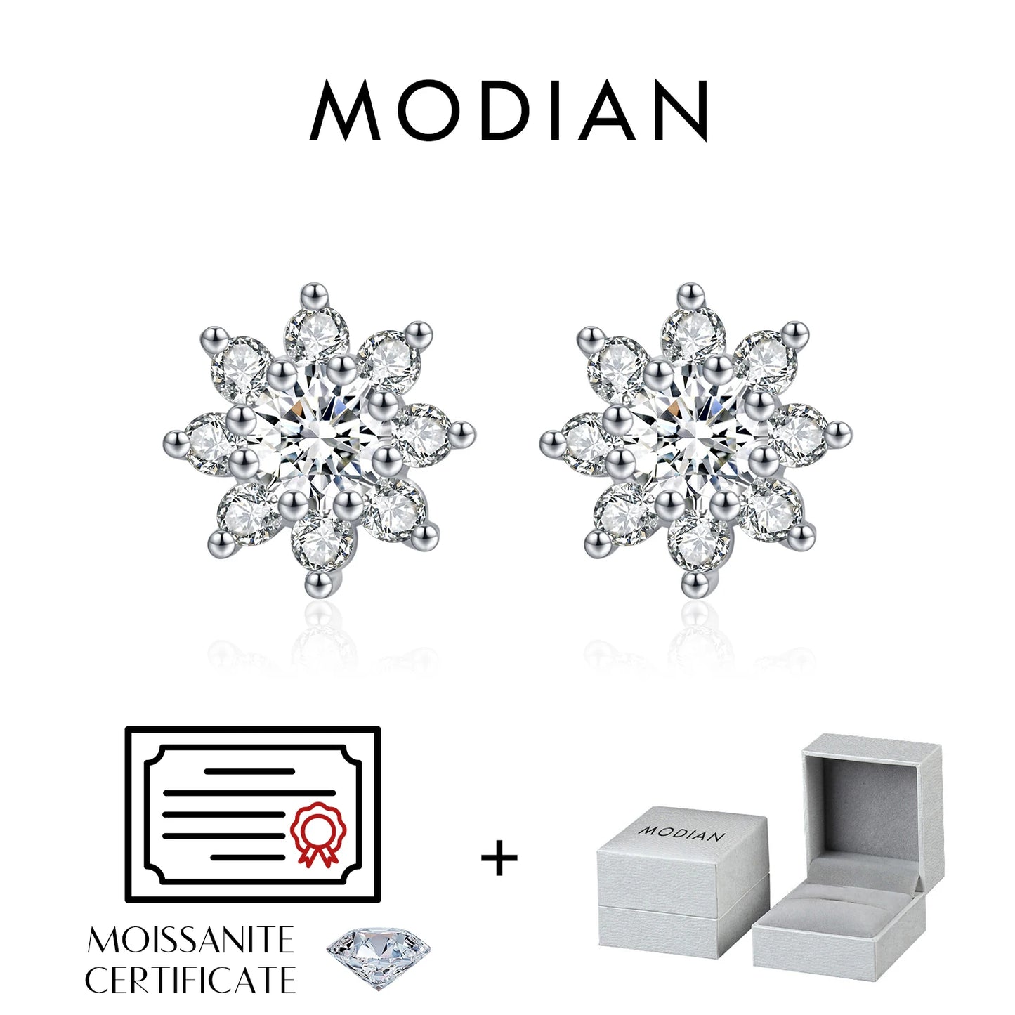 MODIAN Sparkling VVS1 D Color Moissanite Stud Earrings 925 Sterling Silver Classic Flowers Earrings For Women Fine Jewelry Gift