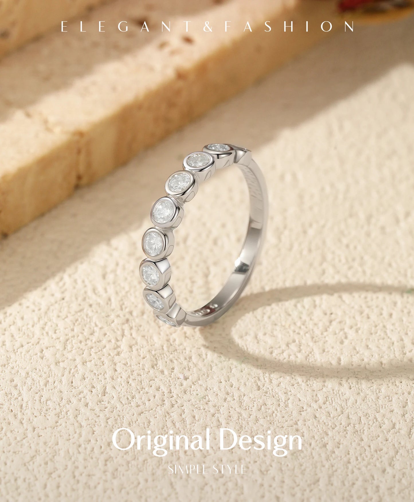 MODIAN D Color Round Moissanite Eternity Ring 925 Sterling Silver Stackable Finger Rings For Women Wedding Fine Jewelry Gifts