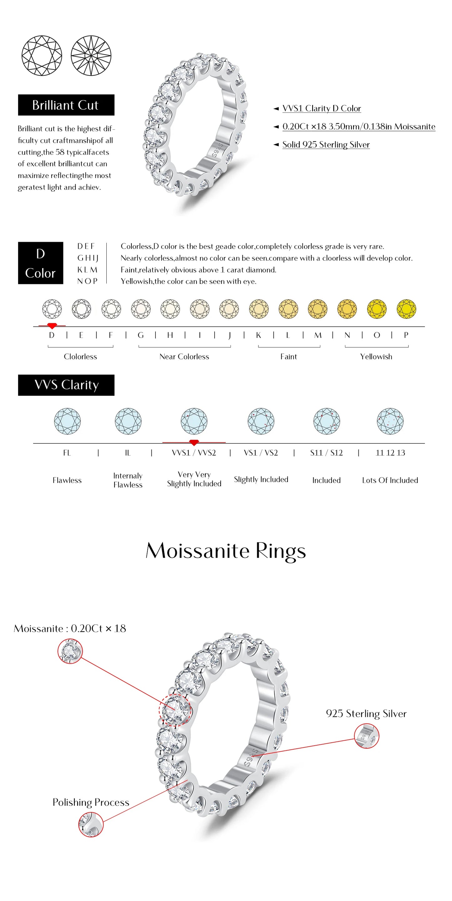MODIAN D Color Moissanite Dazzling Ring 925 Sterling Silver Luxury Round Eternity Band Rings For Women Wedding Fine Jewelry Gift